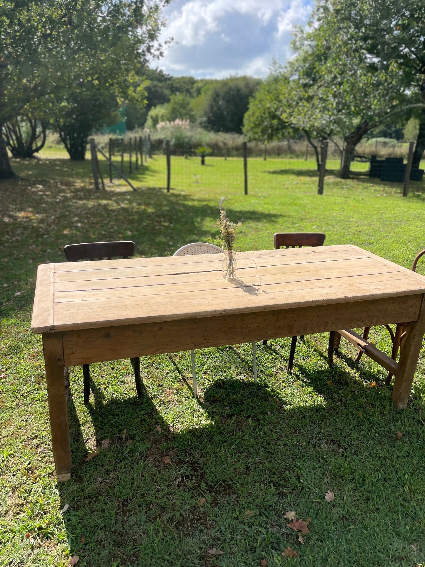 Magnifique table de ferme ancienne en chêne – 2m avec 2 tiroirs