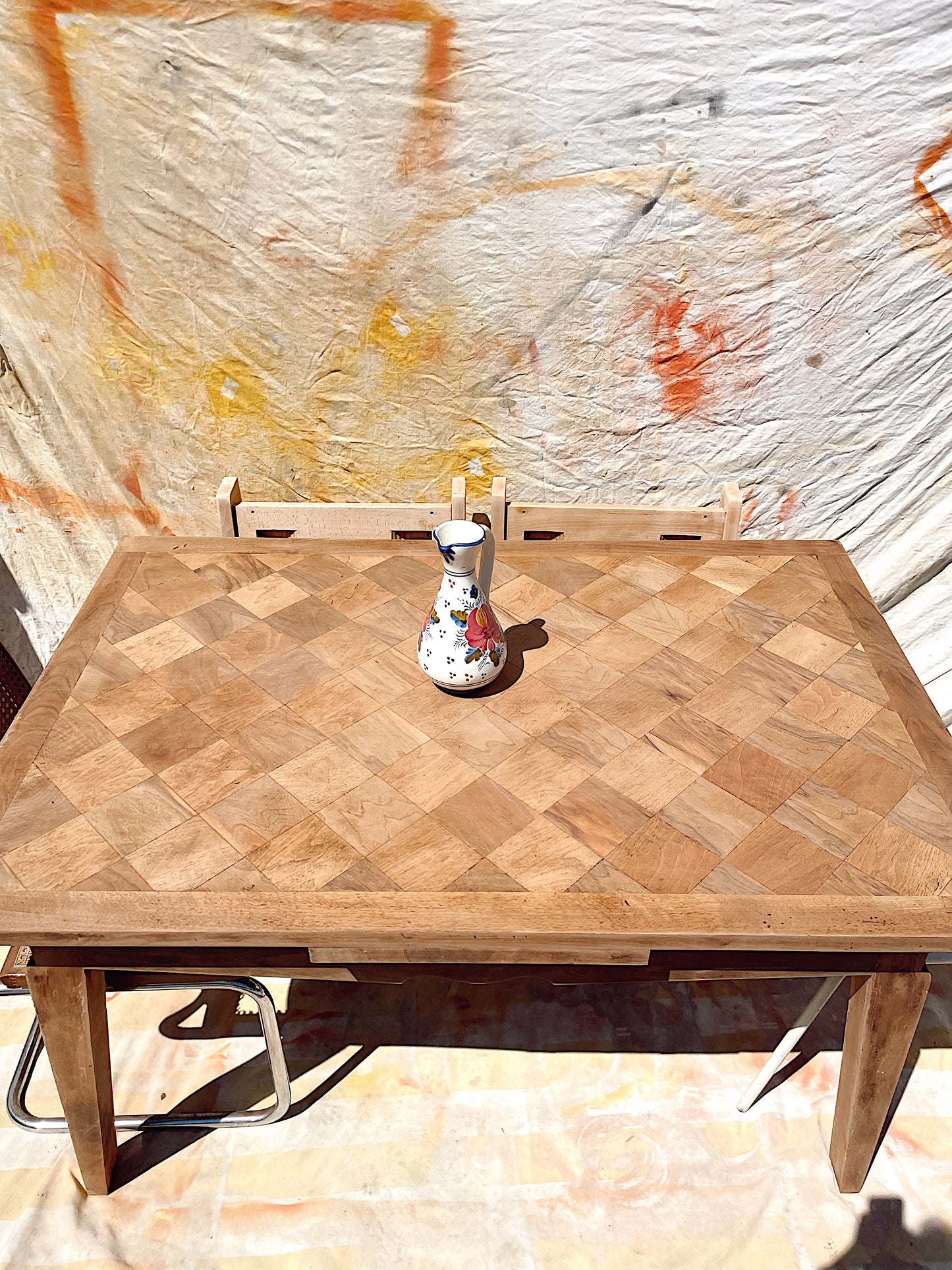 Table rectangulaire brutaliste en bois avec rallonges 230cm