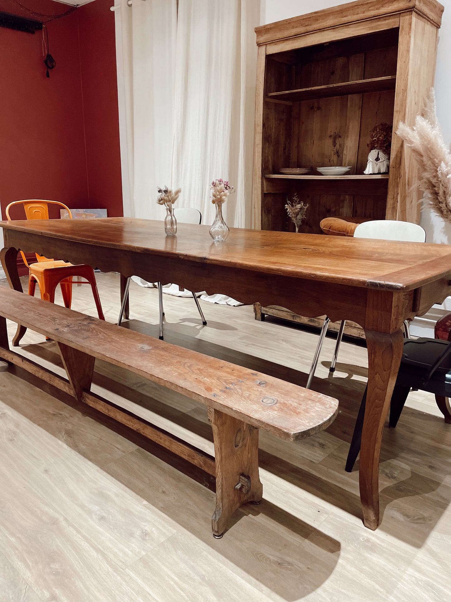 Grande Table de ferme en bois Vintage 3m avec rallonge
