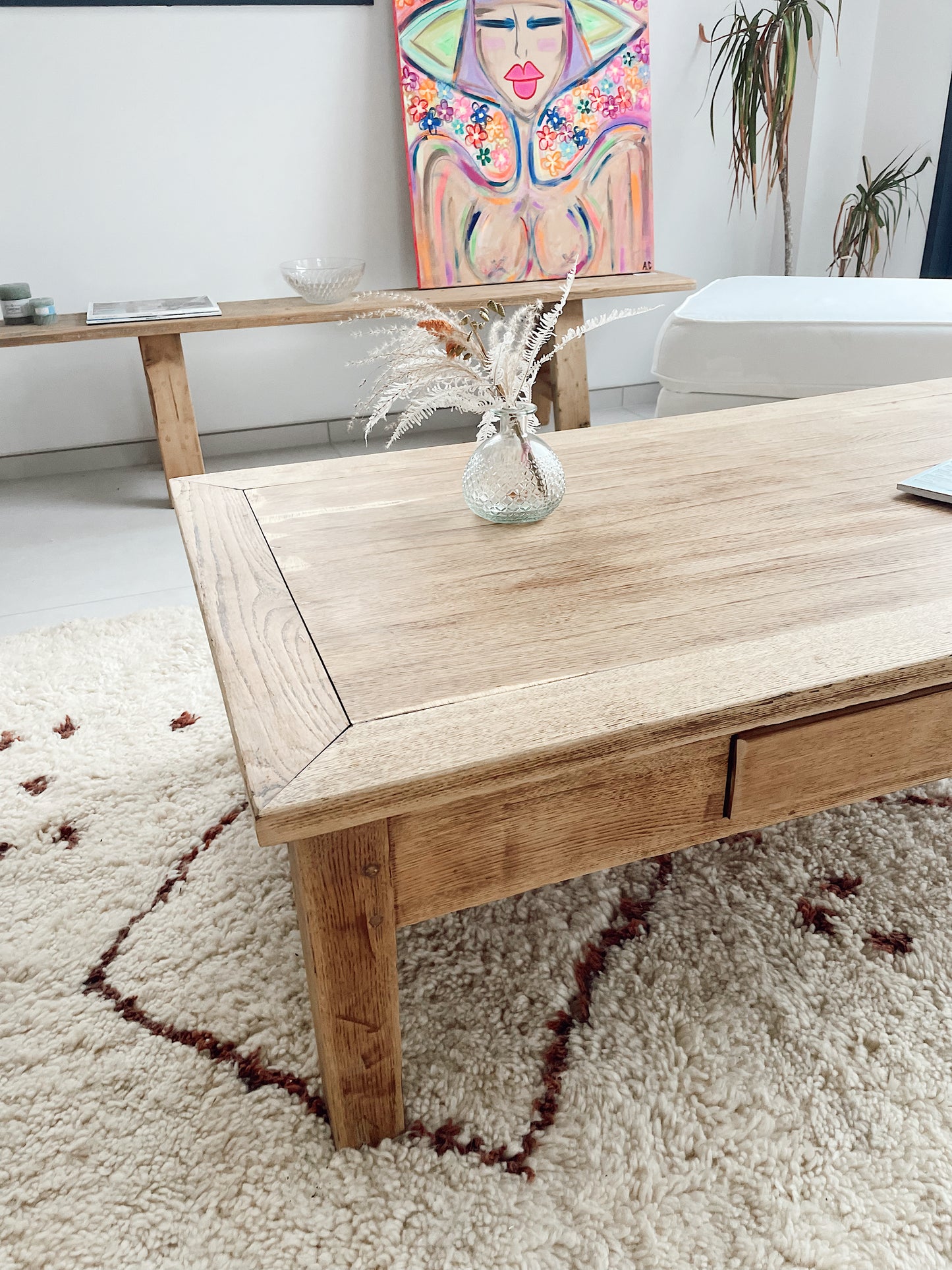 Table basse de ferme en bois brut