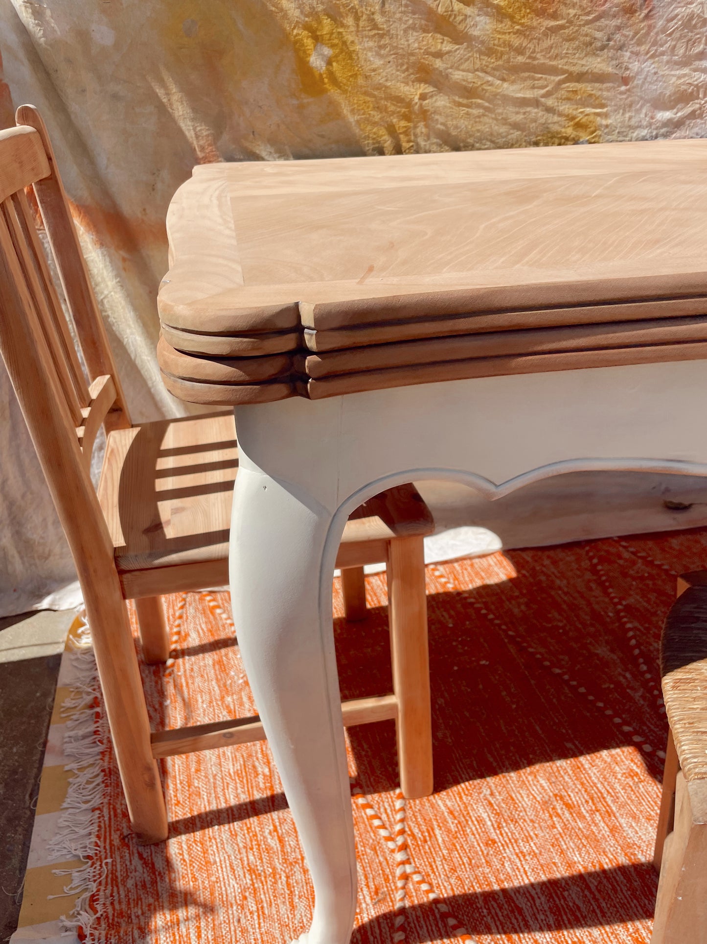 Grande table vintage plateau bois brut avec rallonges 280cm