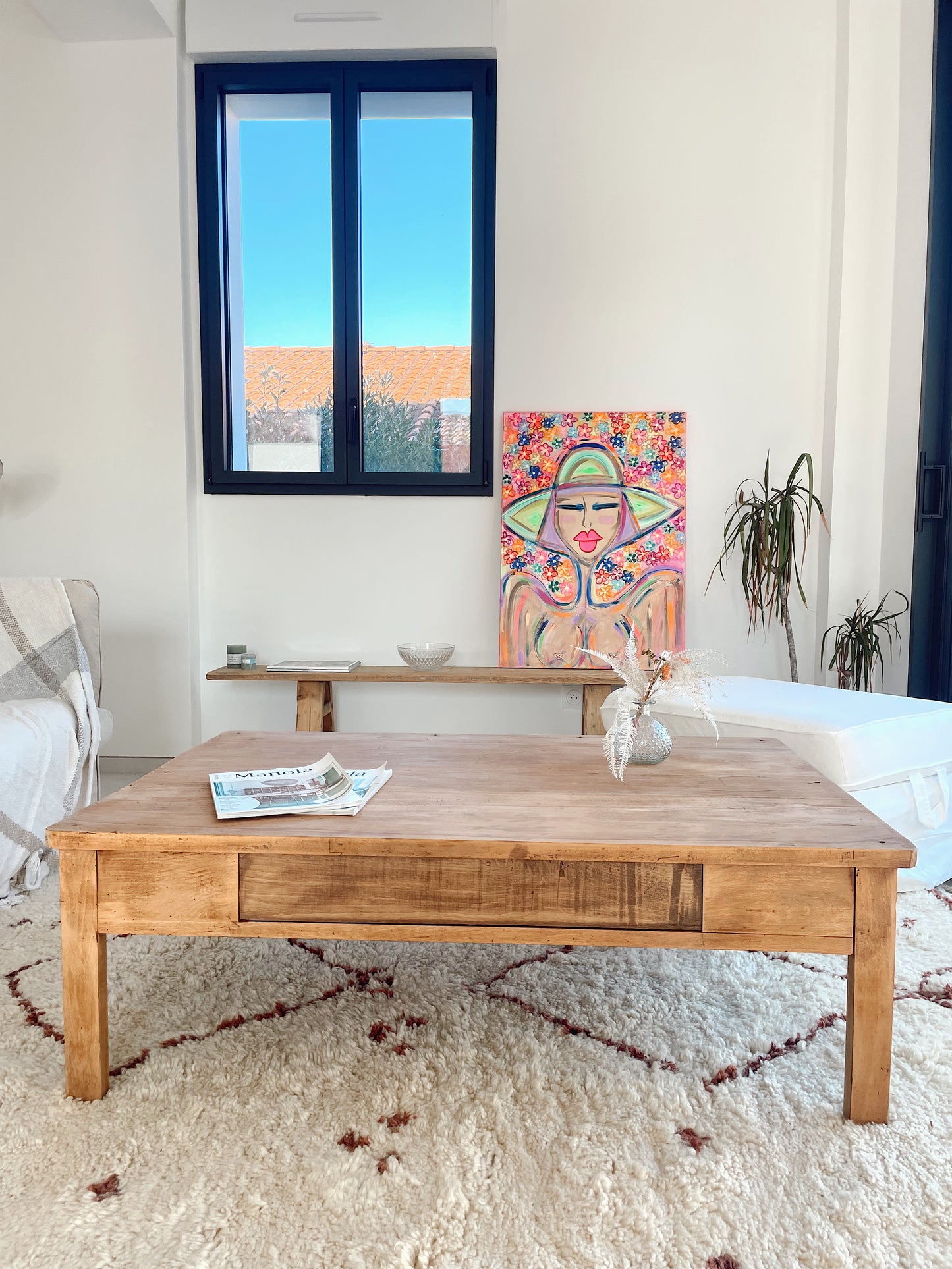 Grande Table basse en bois brut vintage