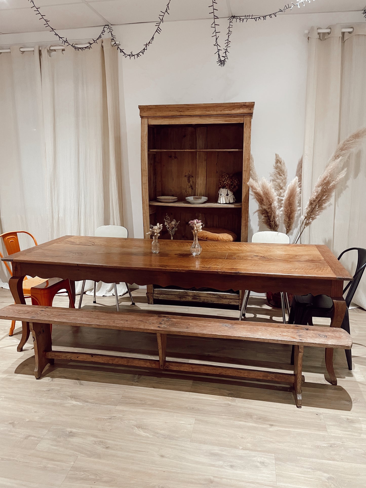 Grande Table de ferme en bois Vintage 3m avec rallonge