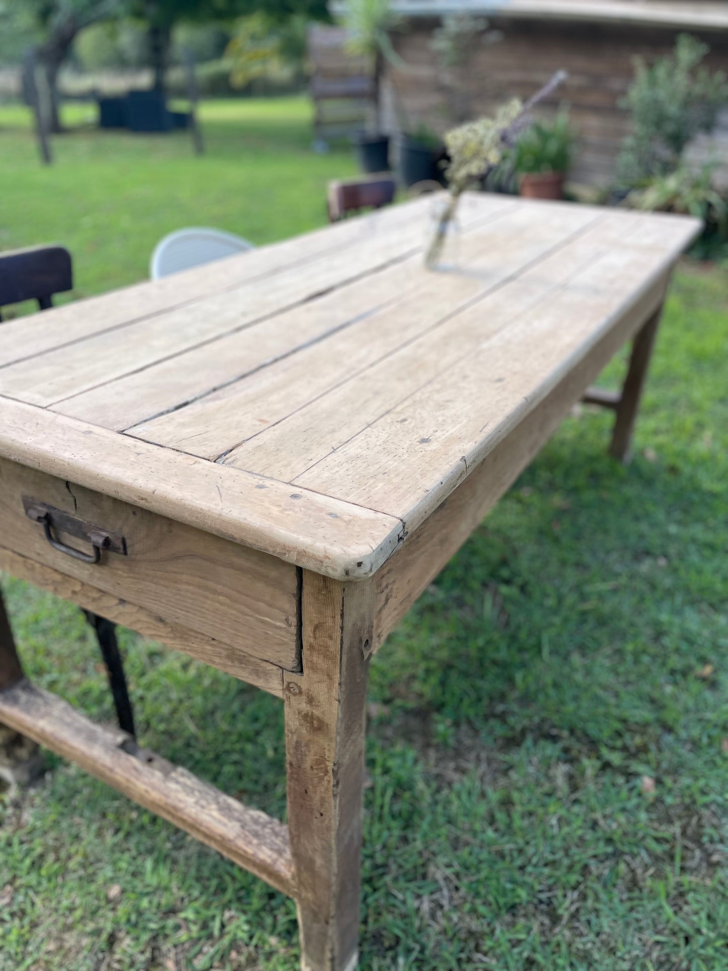 Magnifique table de ferme ancienne en chêne – 2m avec 2 tiroirs