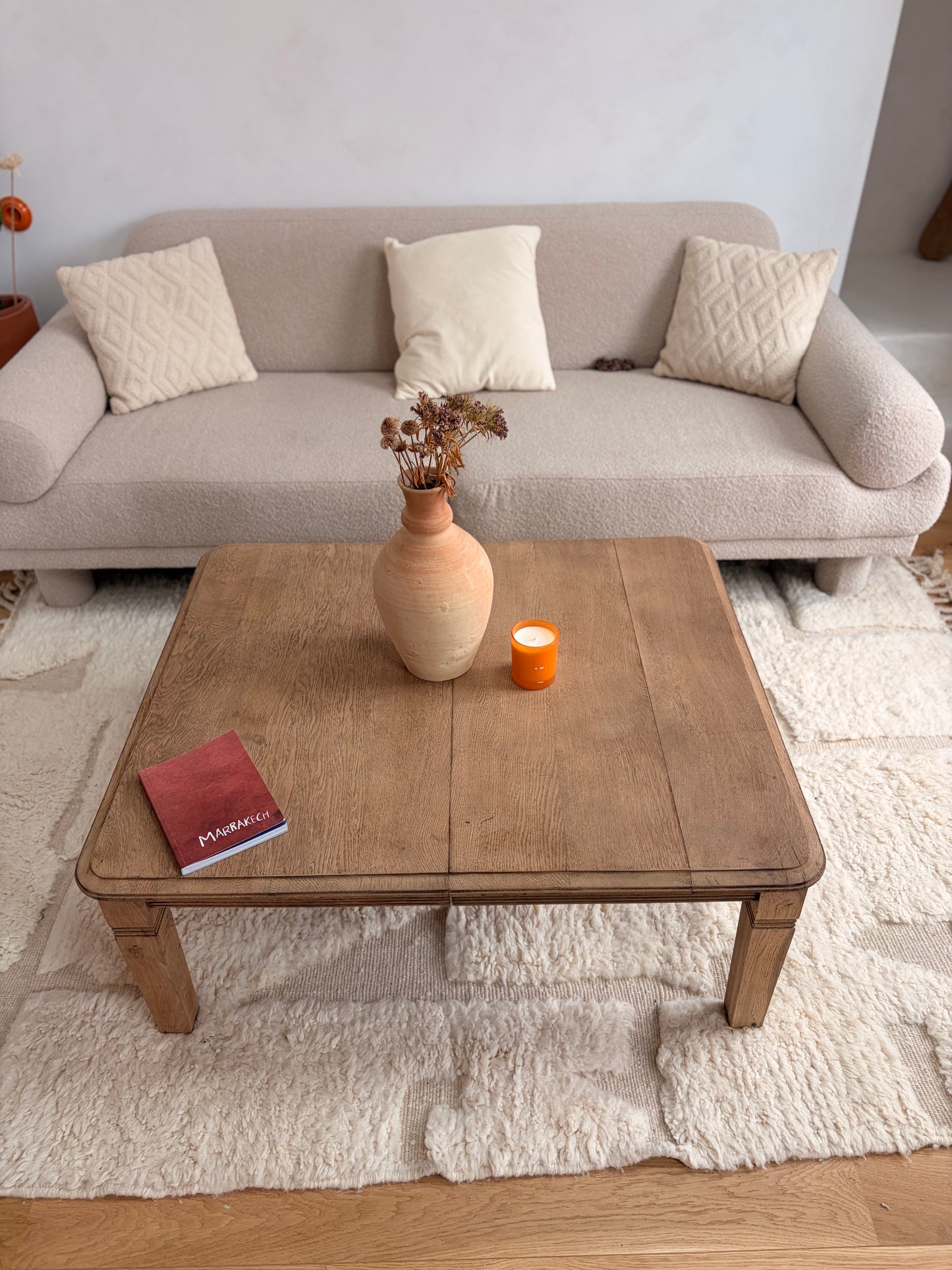 Table basse vintage bois brut - chêne décapé