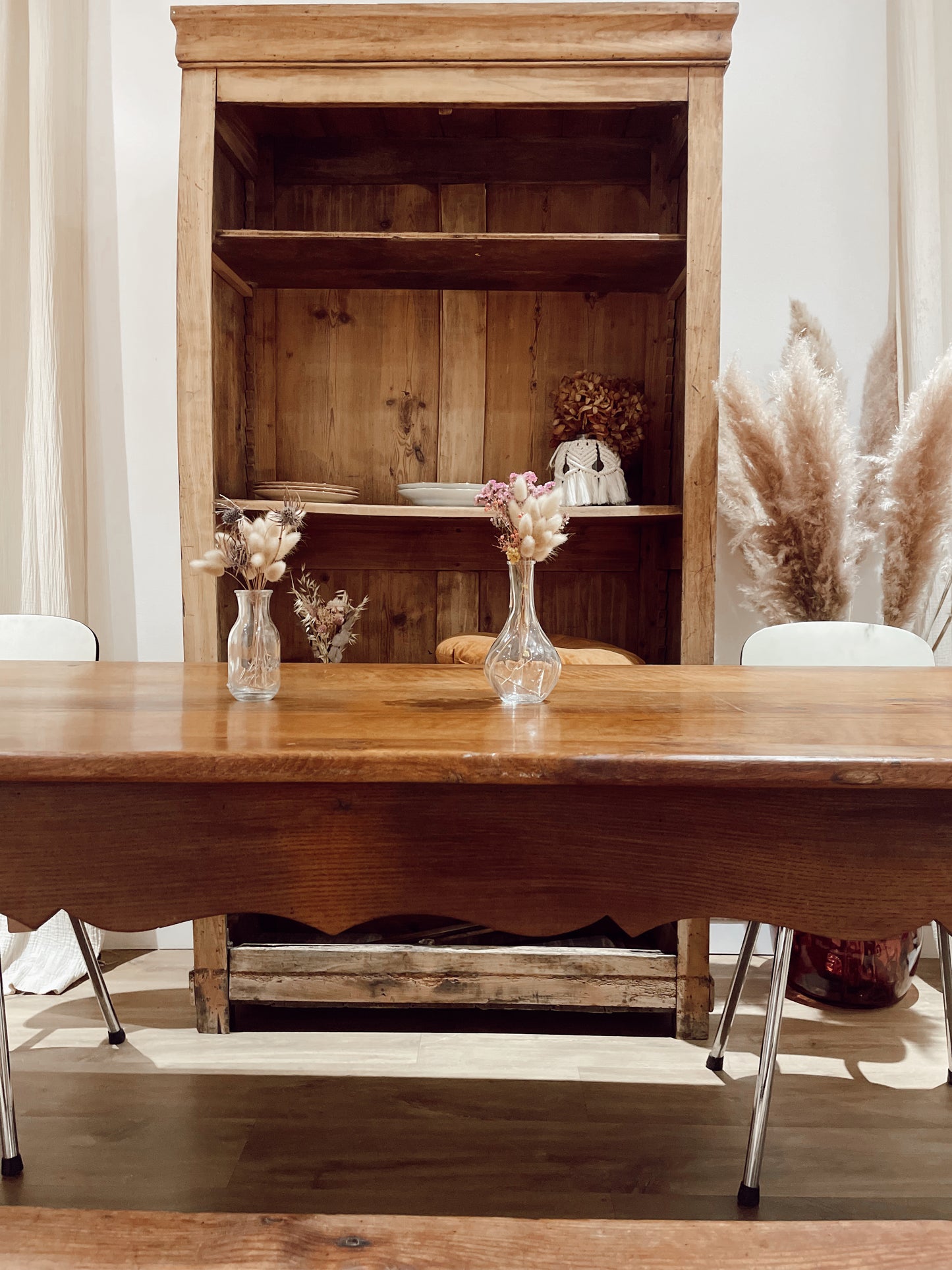 Grande Table de ferme en bois Vintage 3m avec rallonge