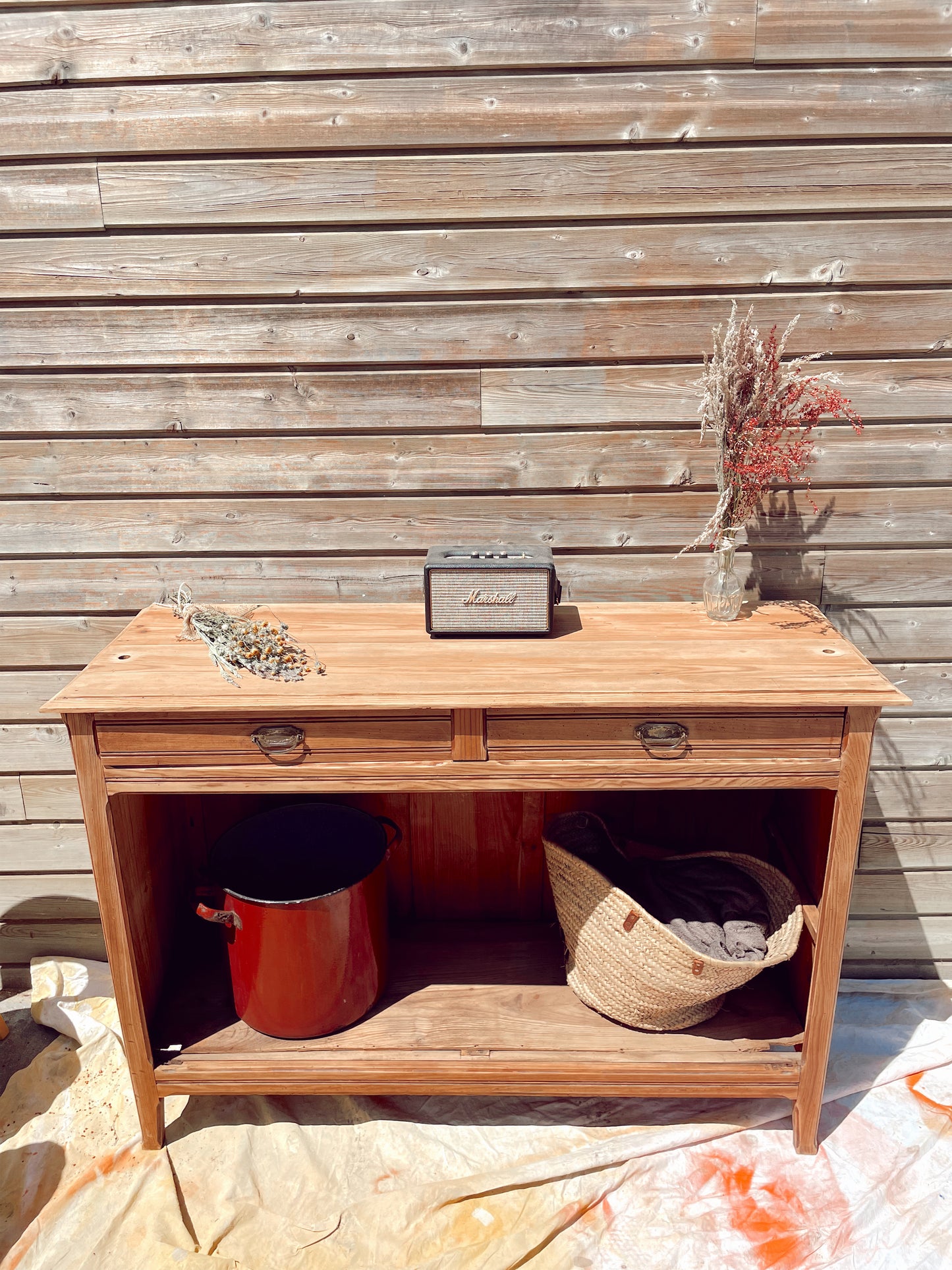 Buffet vintage ouvert bois brut