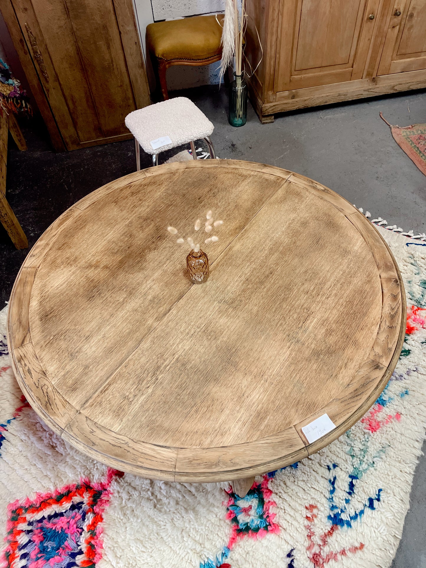 Table basse ronde vintage bois brut