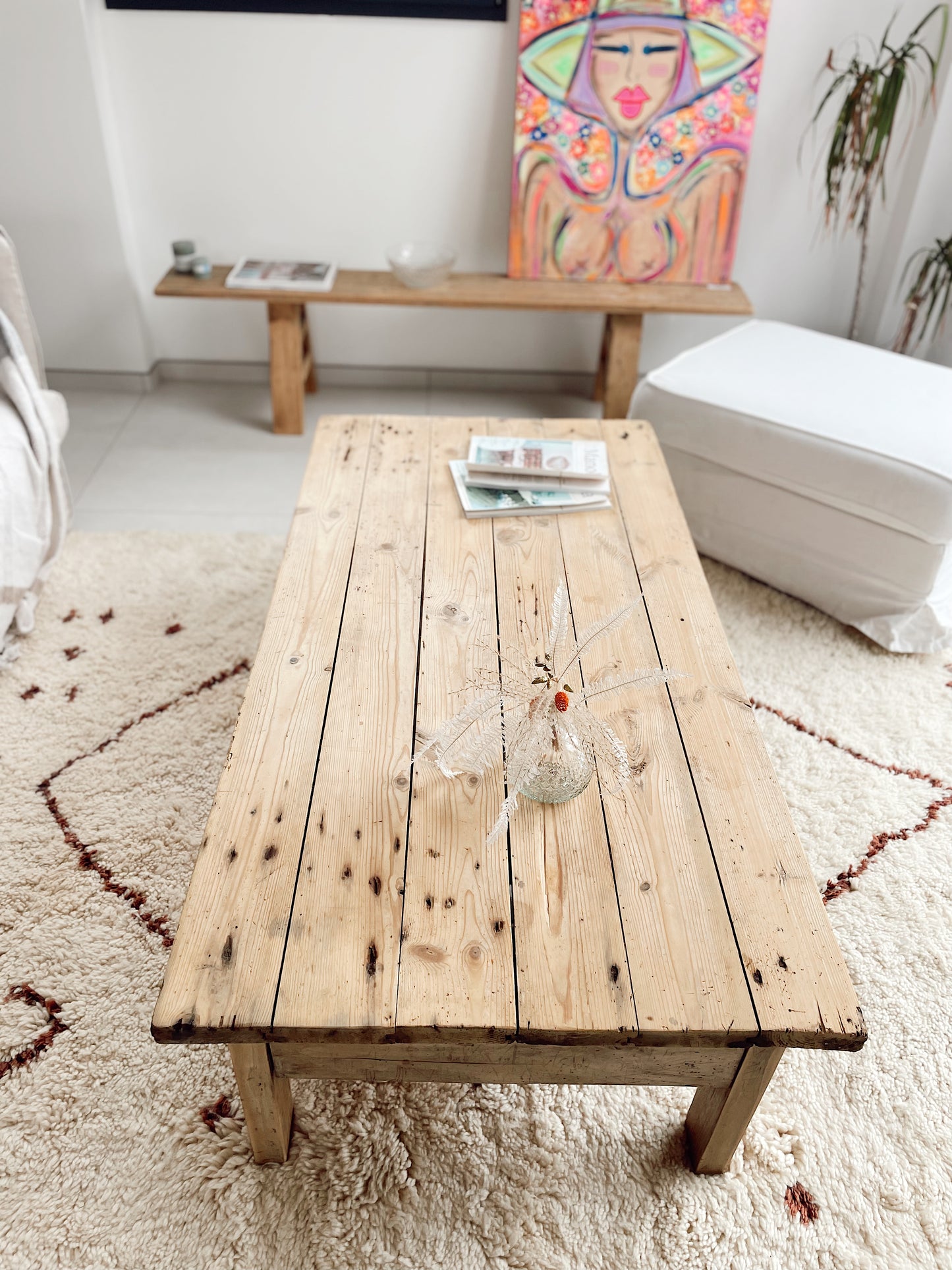 Grande Table basse de ferme en bois brut