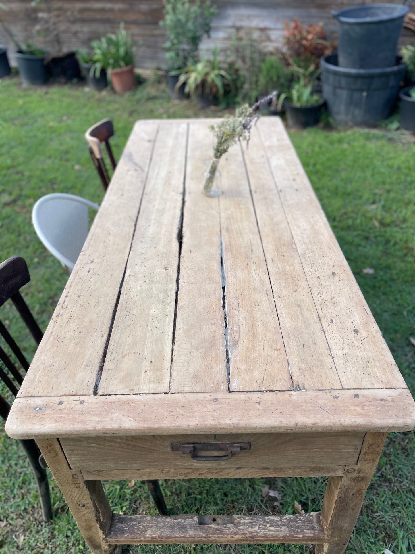 Magnifique table de ferme ancienne en chêne – 2m avec 2 tiroirs