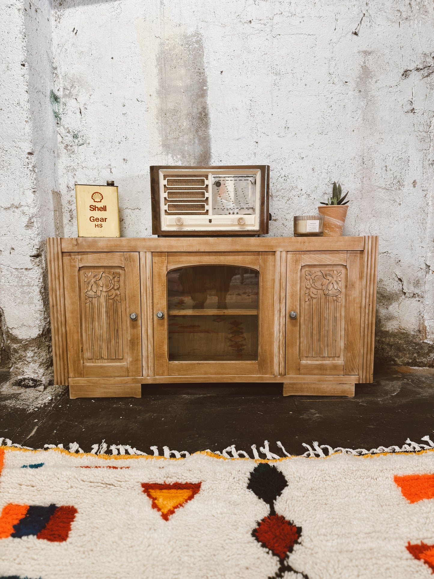 Buffet bas vintage art deco bois brut