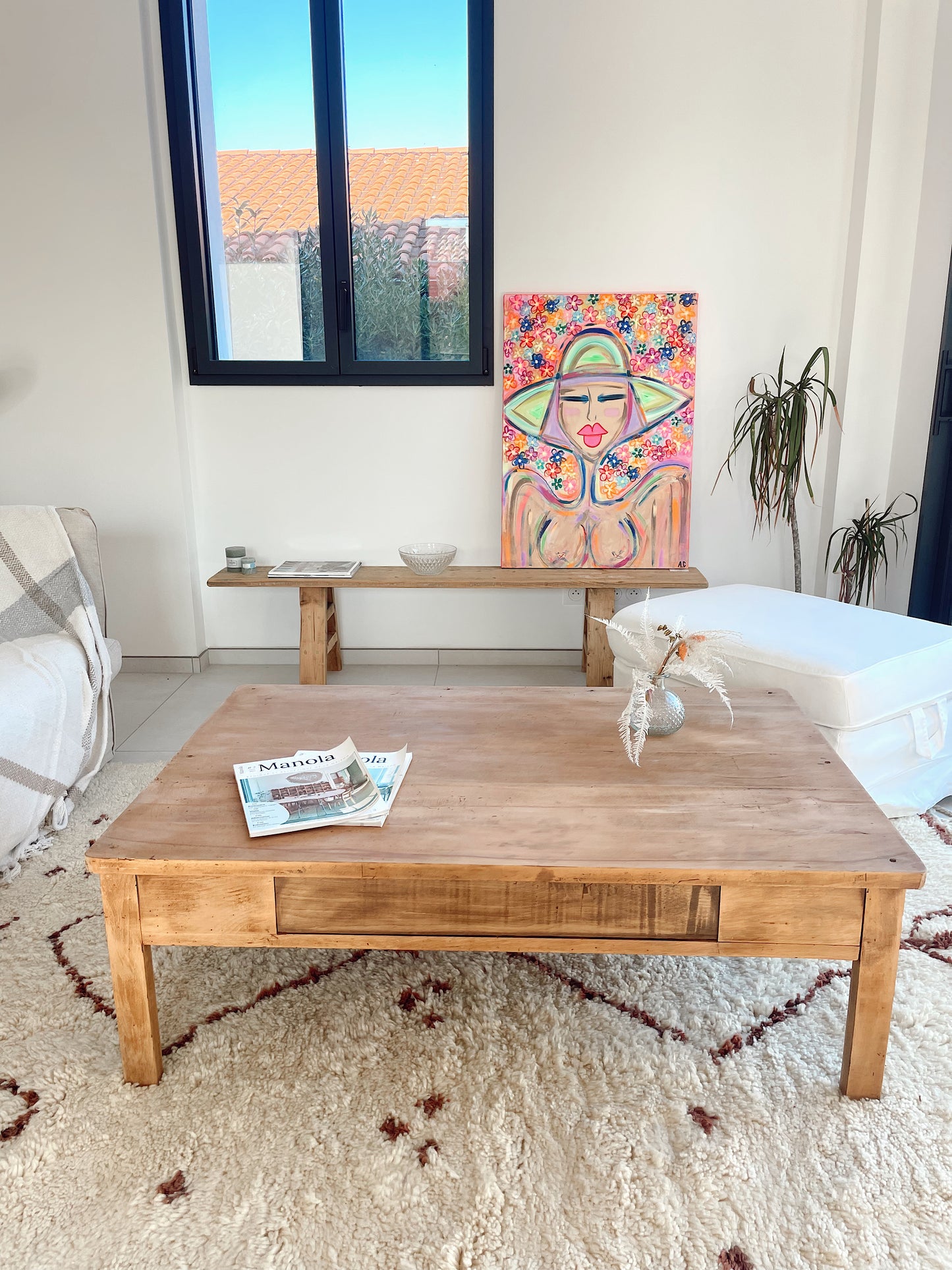 Grande Table basse en bois brut vintage