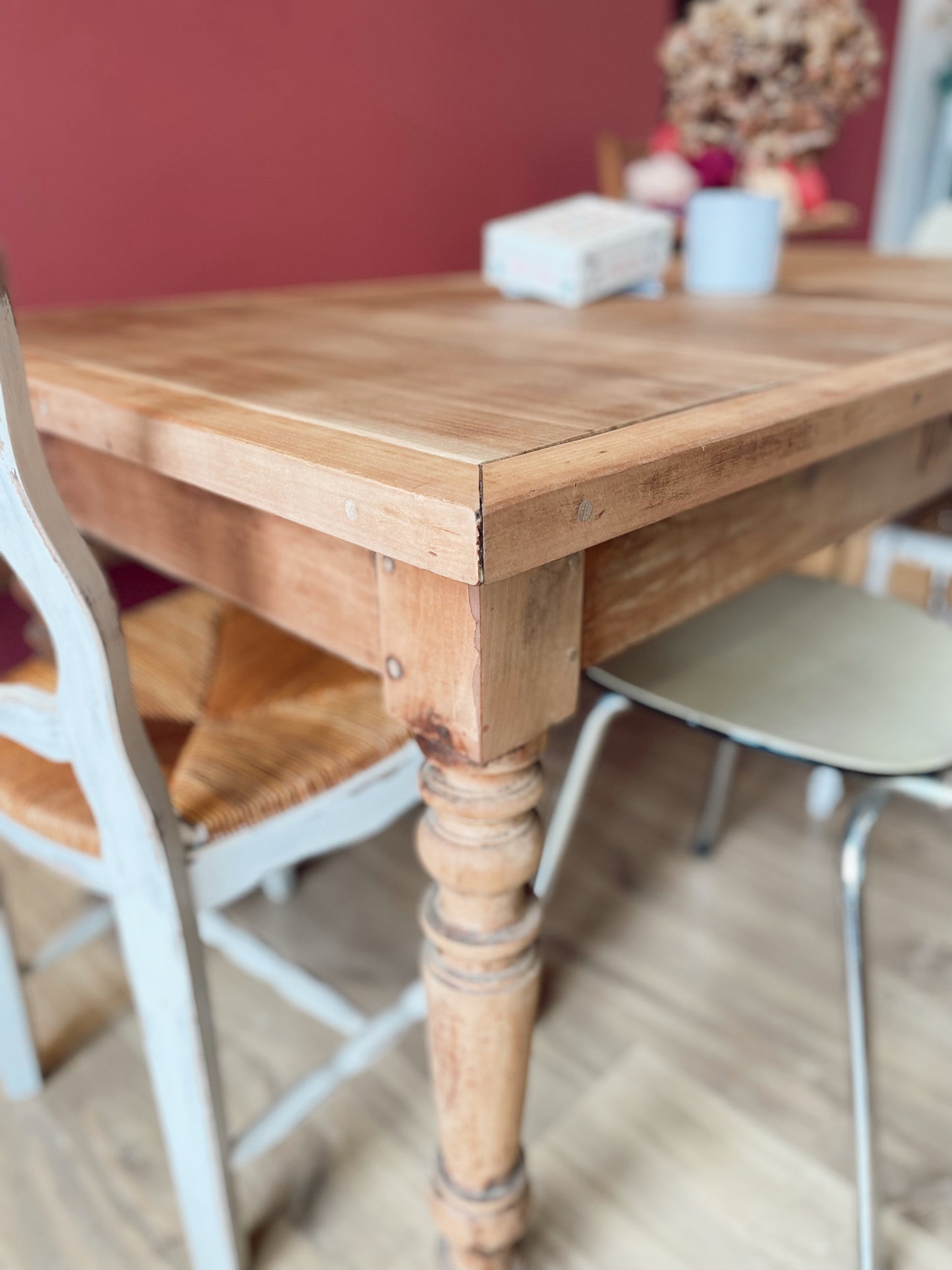 Table de ferme vintage bois brut 165cm