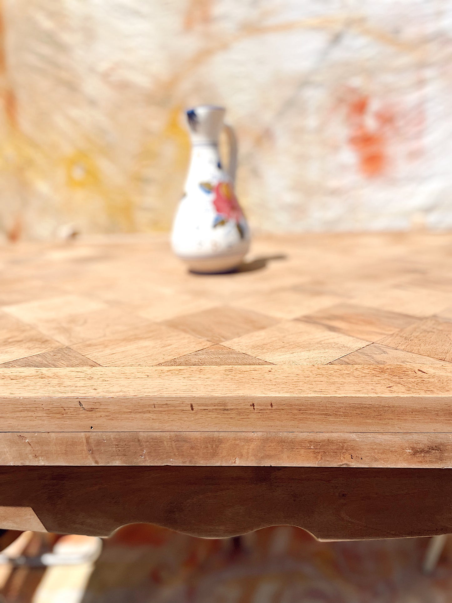 Table rectangulaire brutaliste en bois avec rallonges 230cm