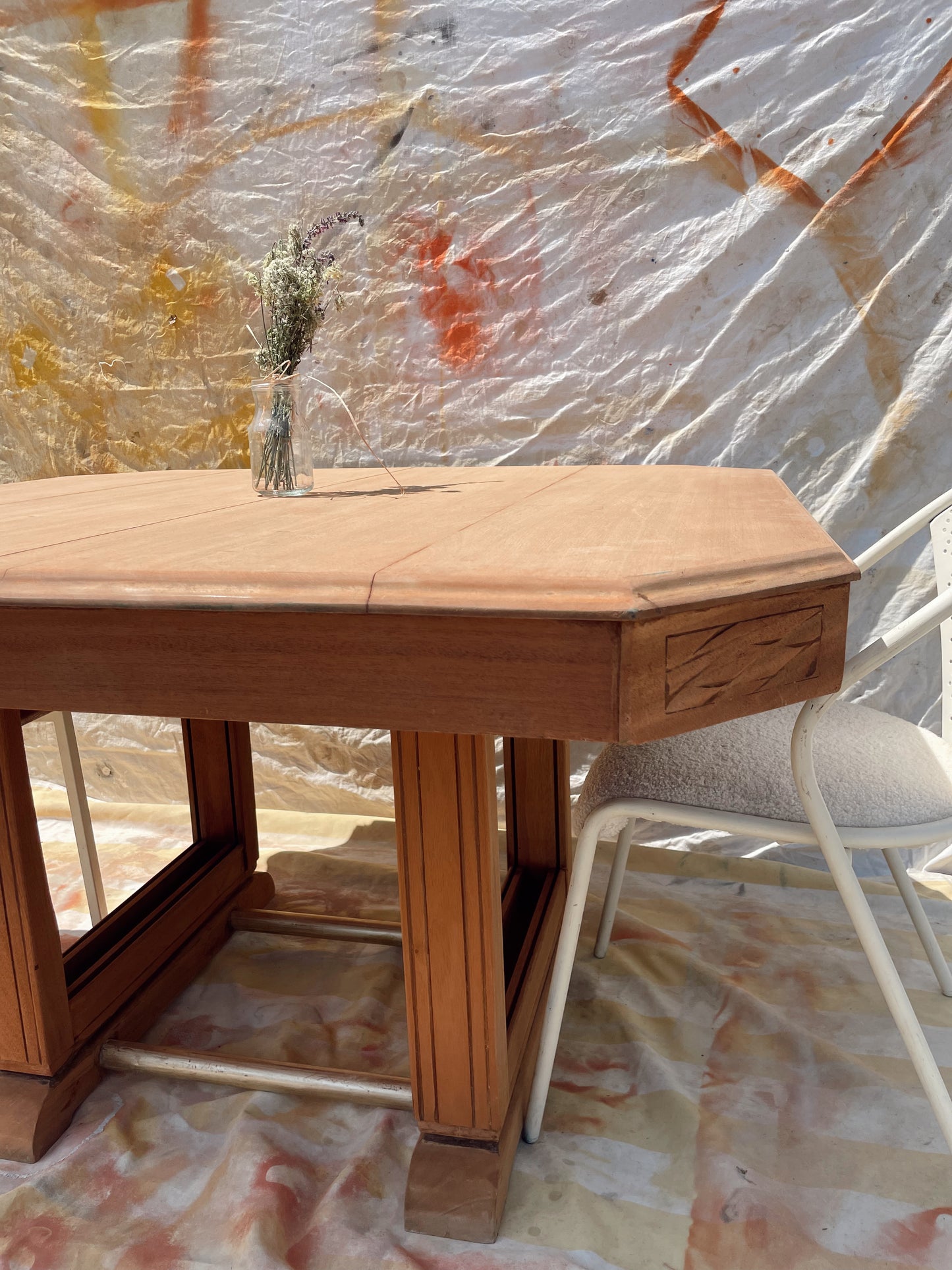 Table bois massif décapé 123 à230cm vintage art déco