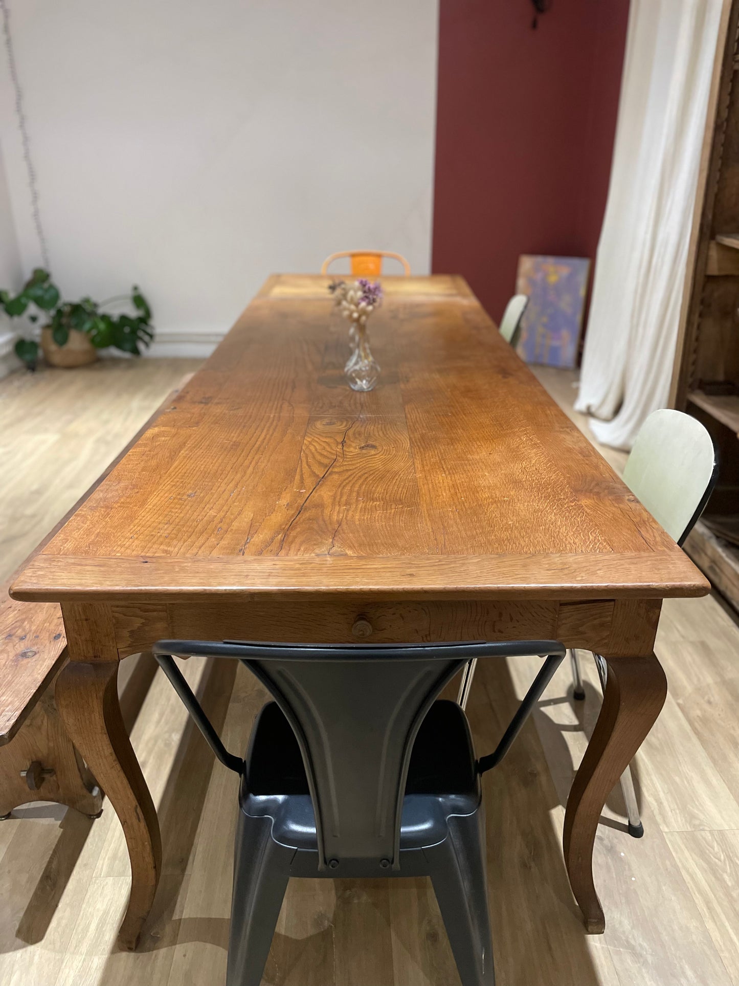 Grande Table de ferme en bois Vintage 3m avec rallonge