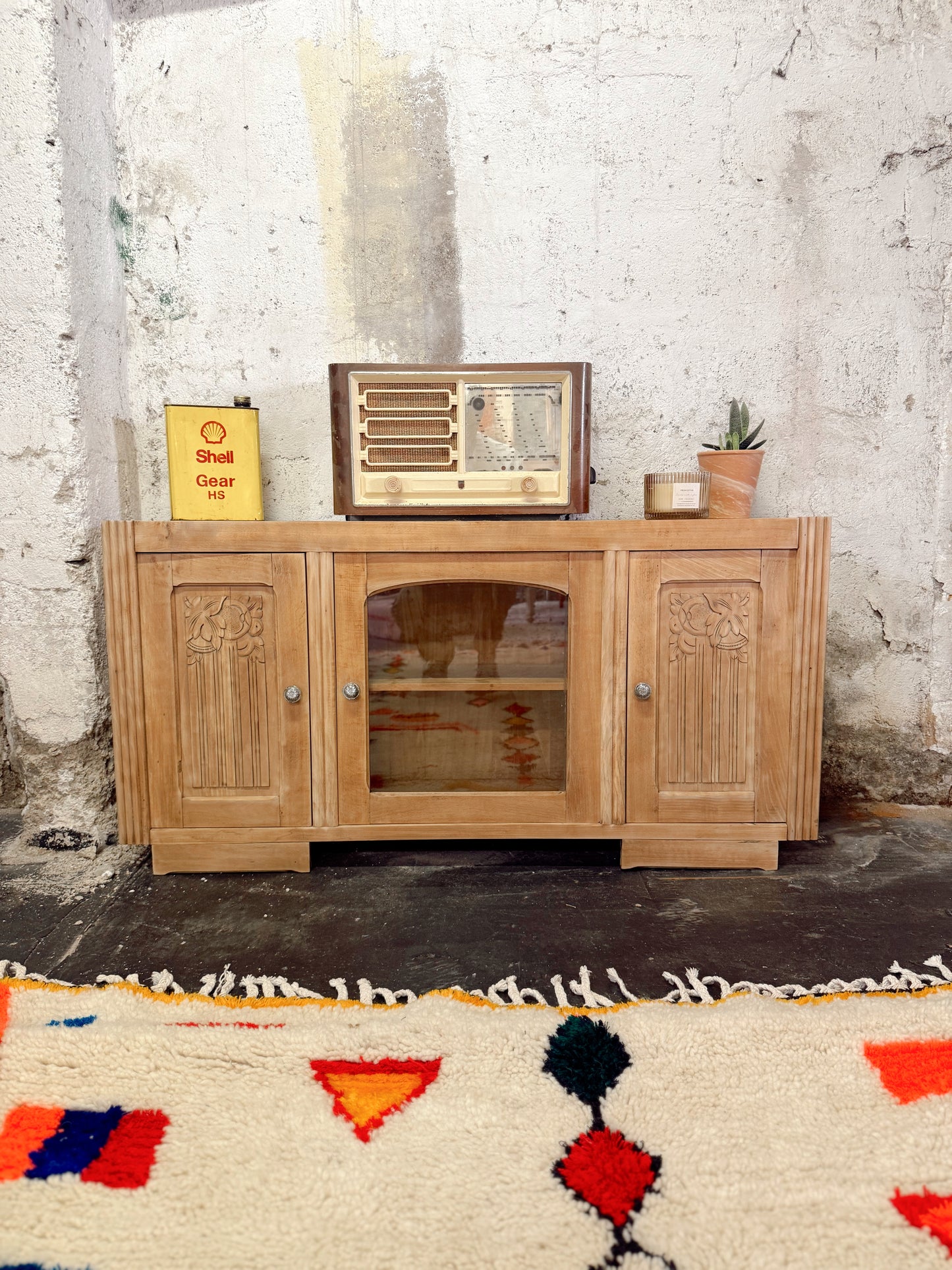 Buffet bas vintage art deco bois brut