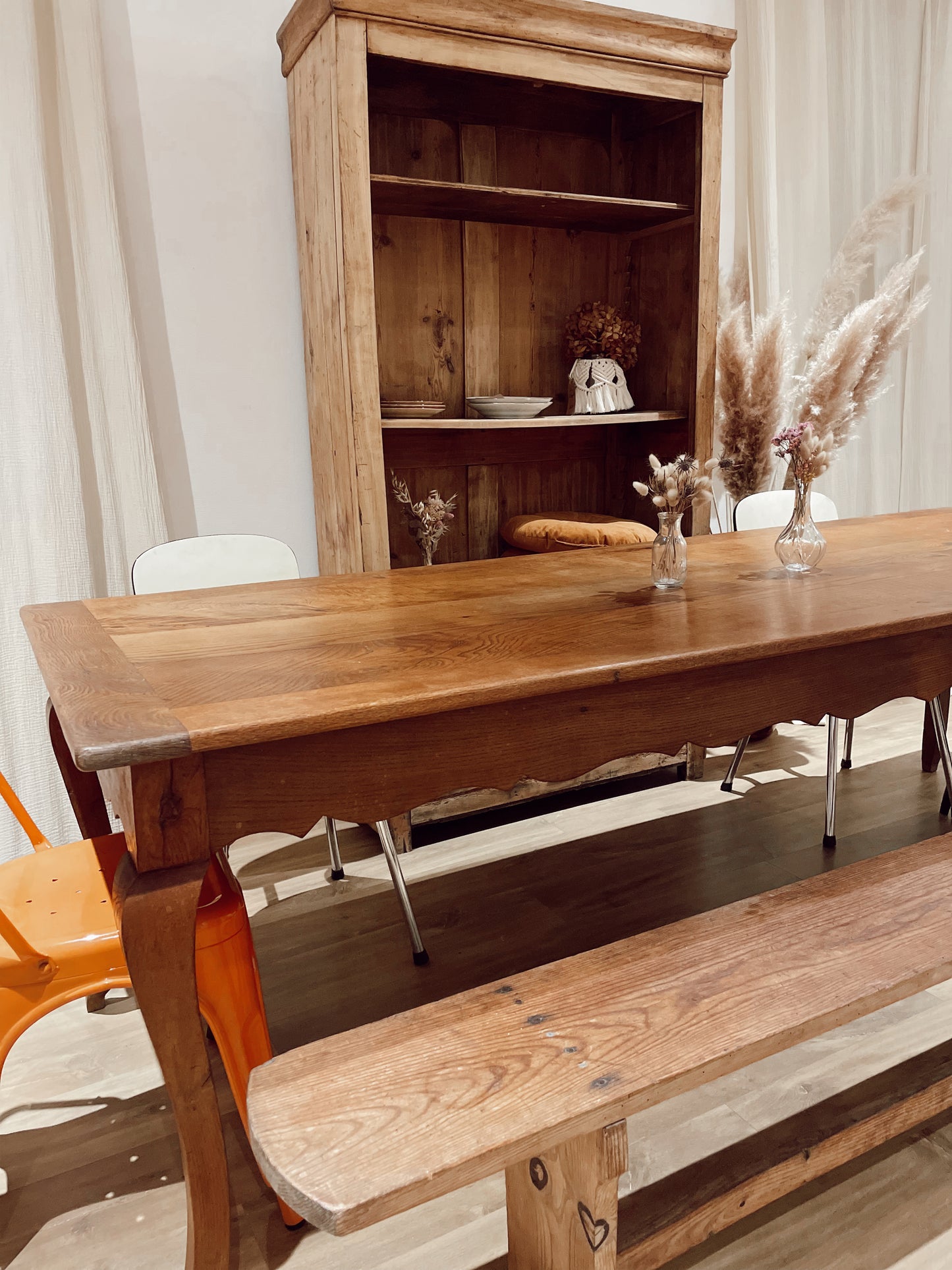 Grande Table de ferme en bois Vintage 3m avec rallonge
