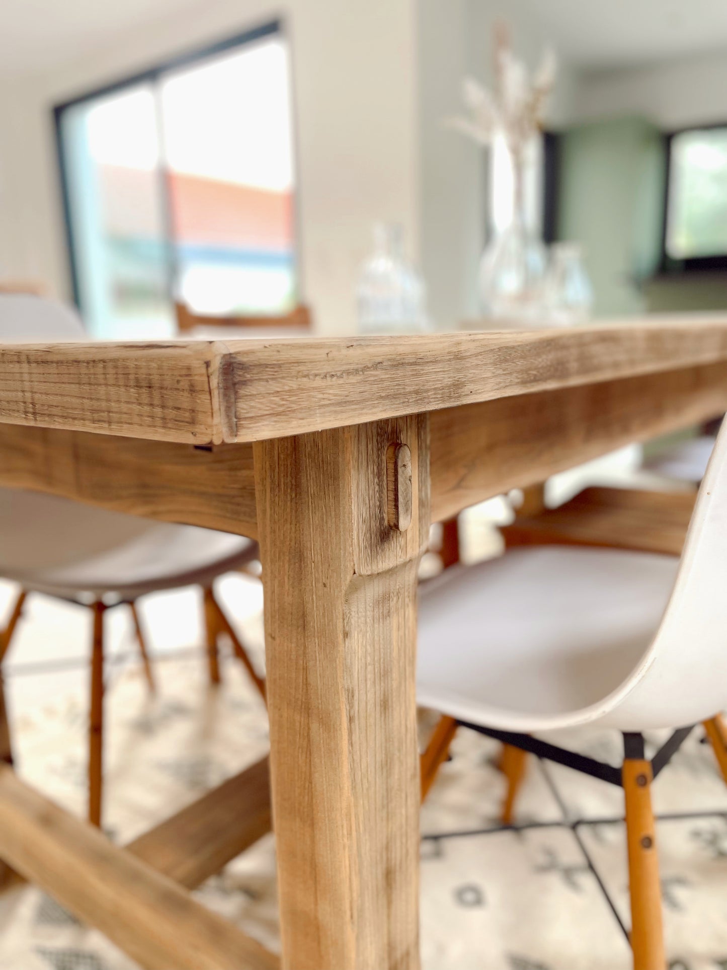 Grande Table de ferme brutalise Bois brut 2m avec rallonges 2,80m