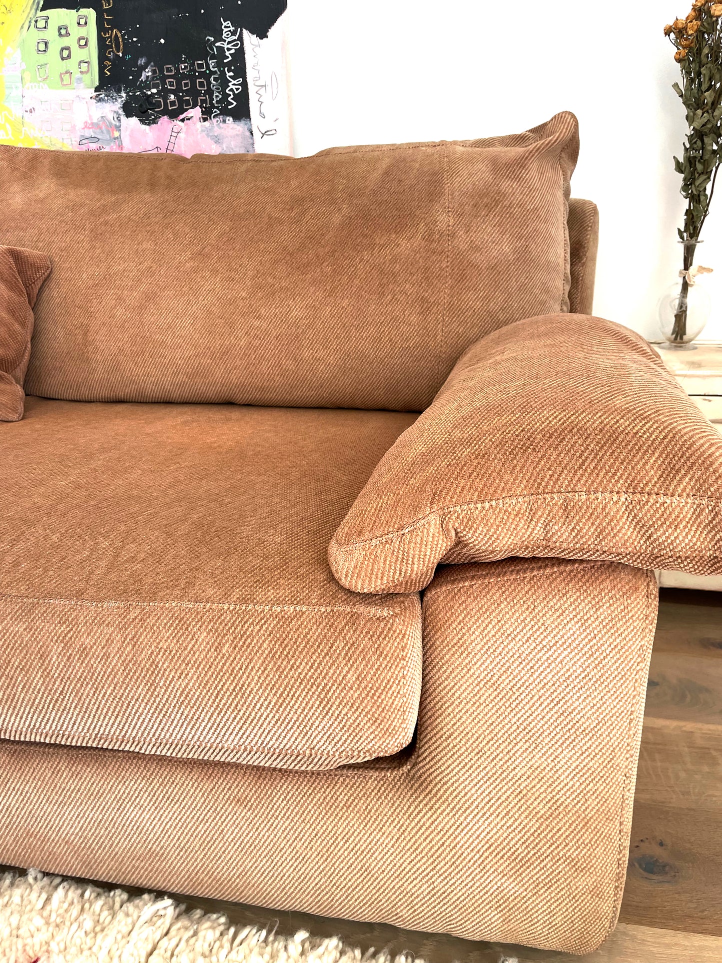 Canapé tissu velours beige rosé