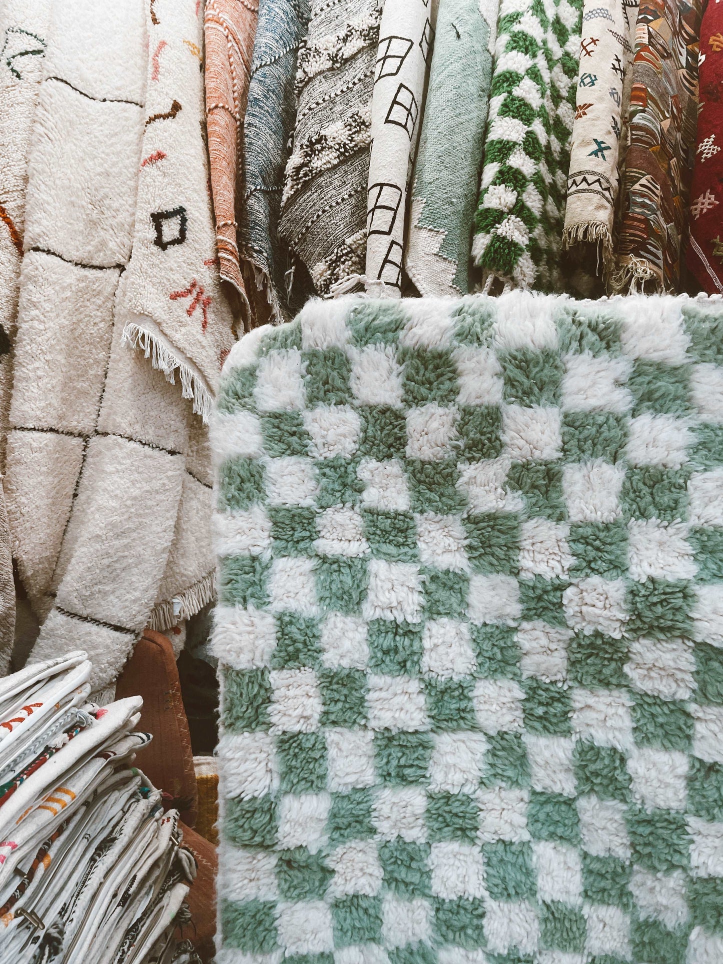 Tapis Damier Béni Ouarain vert d’eau