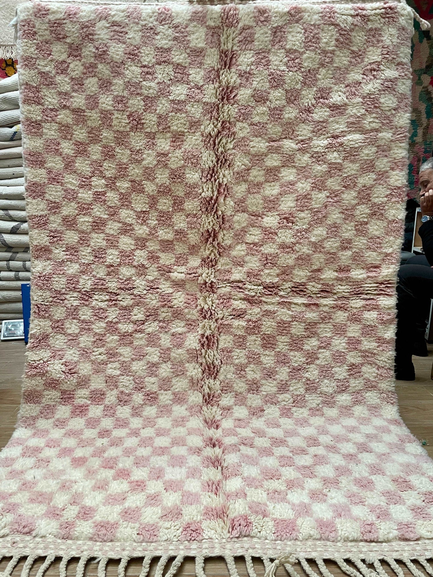Tapis Damier Béni Ouarain rose pâle
