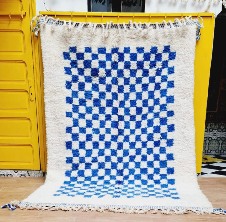 Tapis Damier Béni Ouarain bleu majorelle