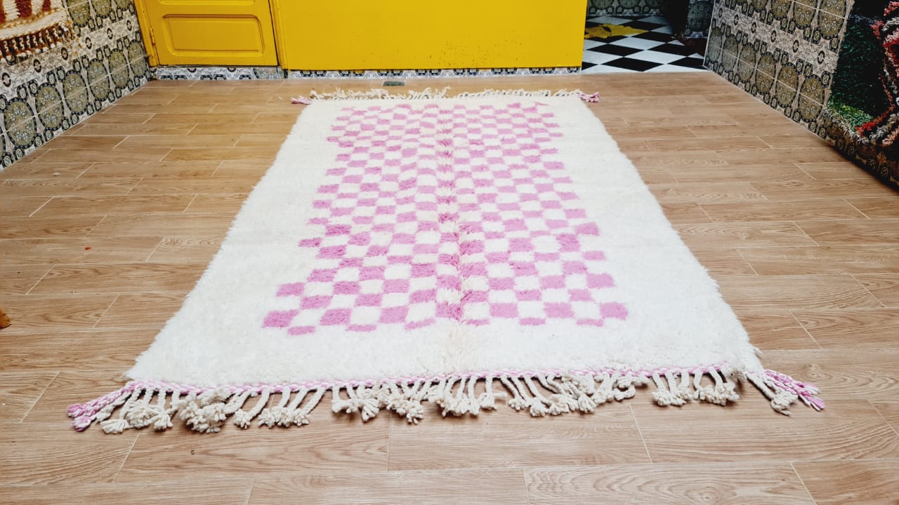Tapis Damier Béni Ouarain rose pâle