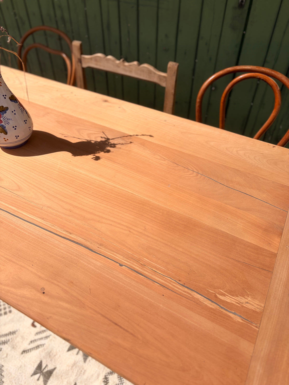 Table de ferme ancienne en bois avec rallonge coulissante – 180 cm