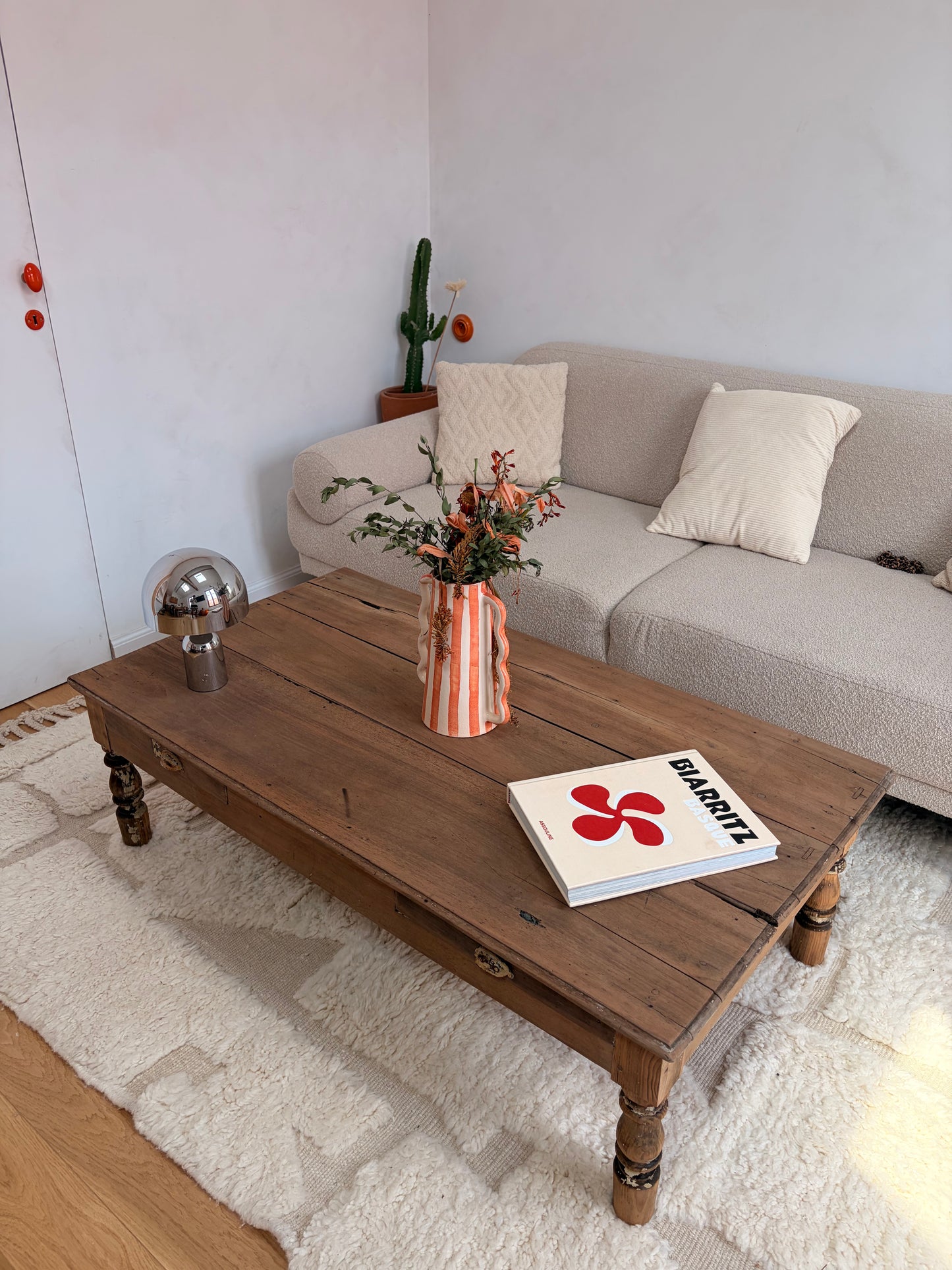 Grande table basse de ferme bois massif décapé - 137 x 74