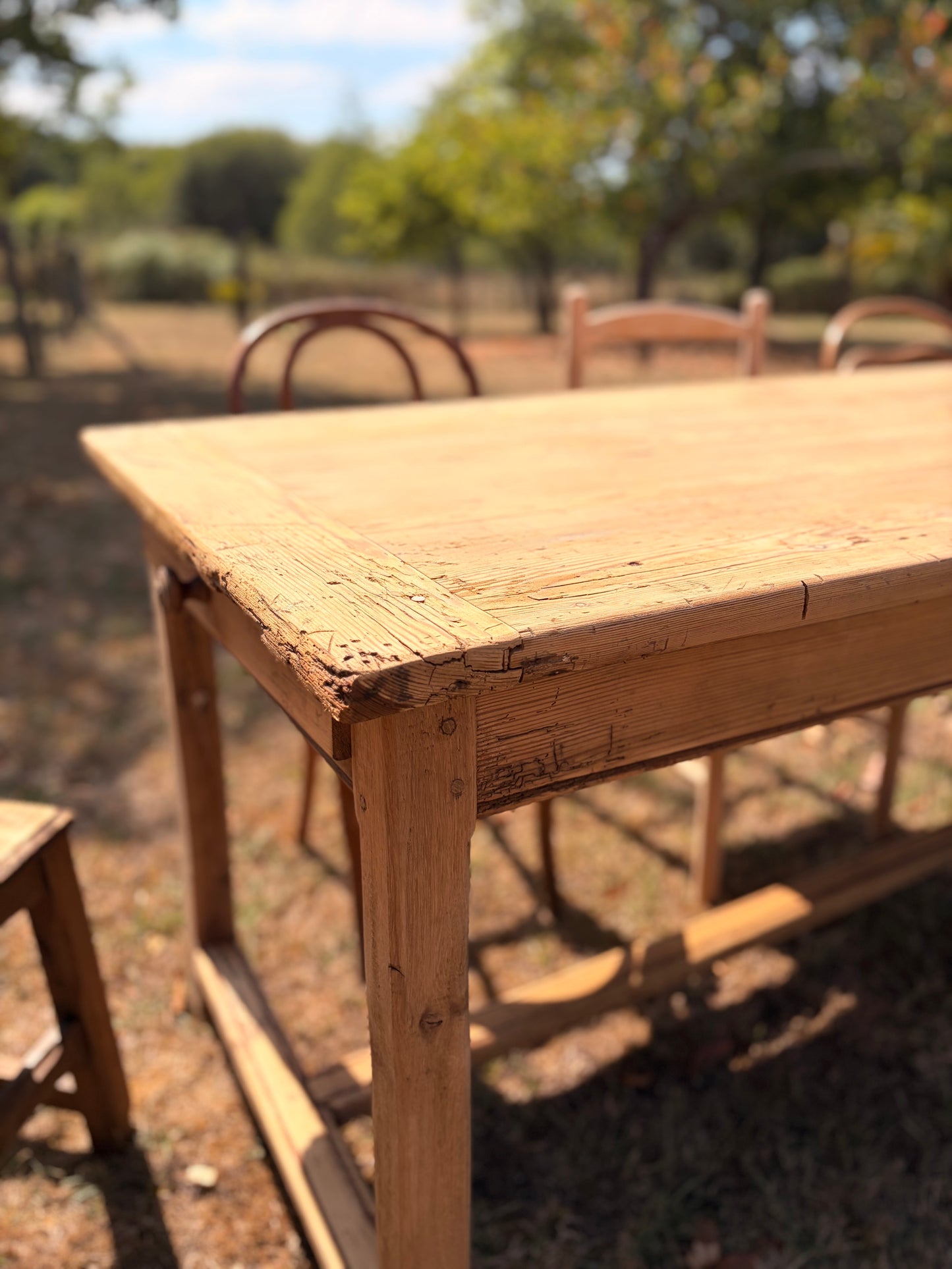 Ancienne table de ferme en bois massif – 200 cm – 3 tiroirs