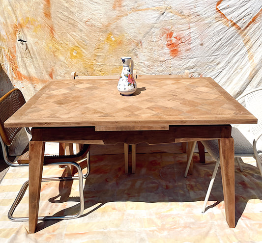 Table rectangulaire brutaliste en bois avec rallonges 230cm