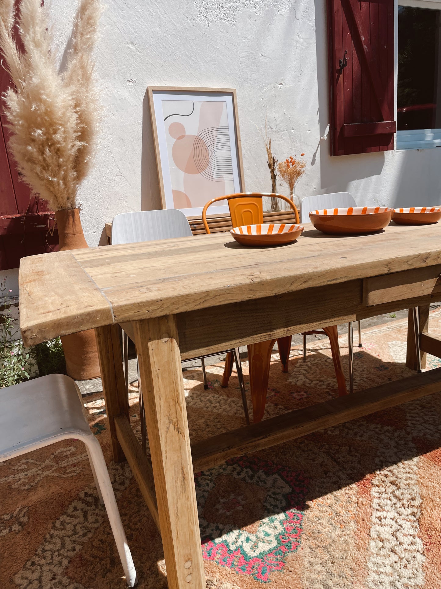 Table de ferme 185cm artisanale bois brut