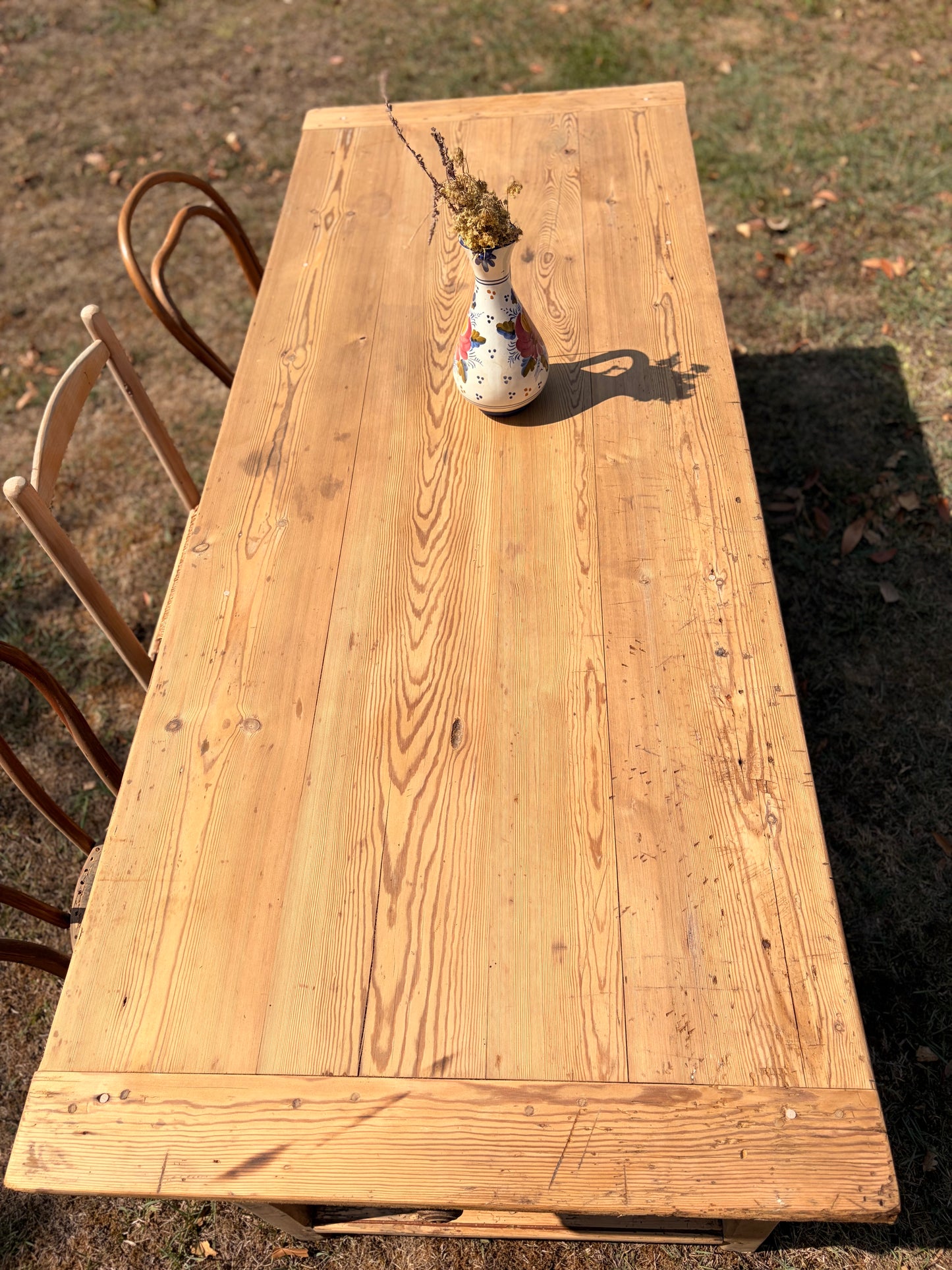 Ancienne table de ferme en bois massif – 200 cm – 3 tiroirs