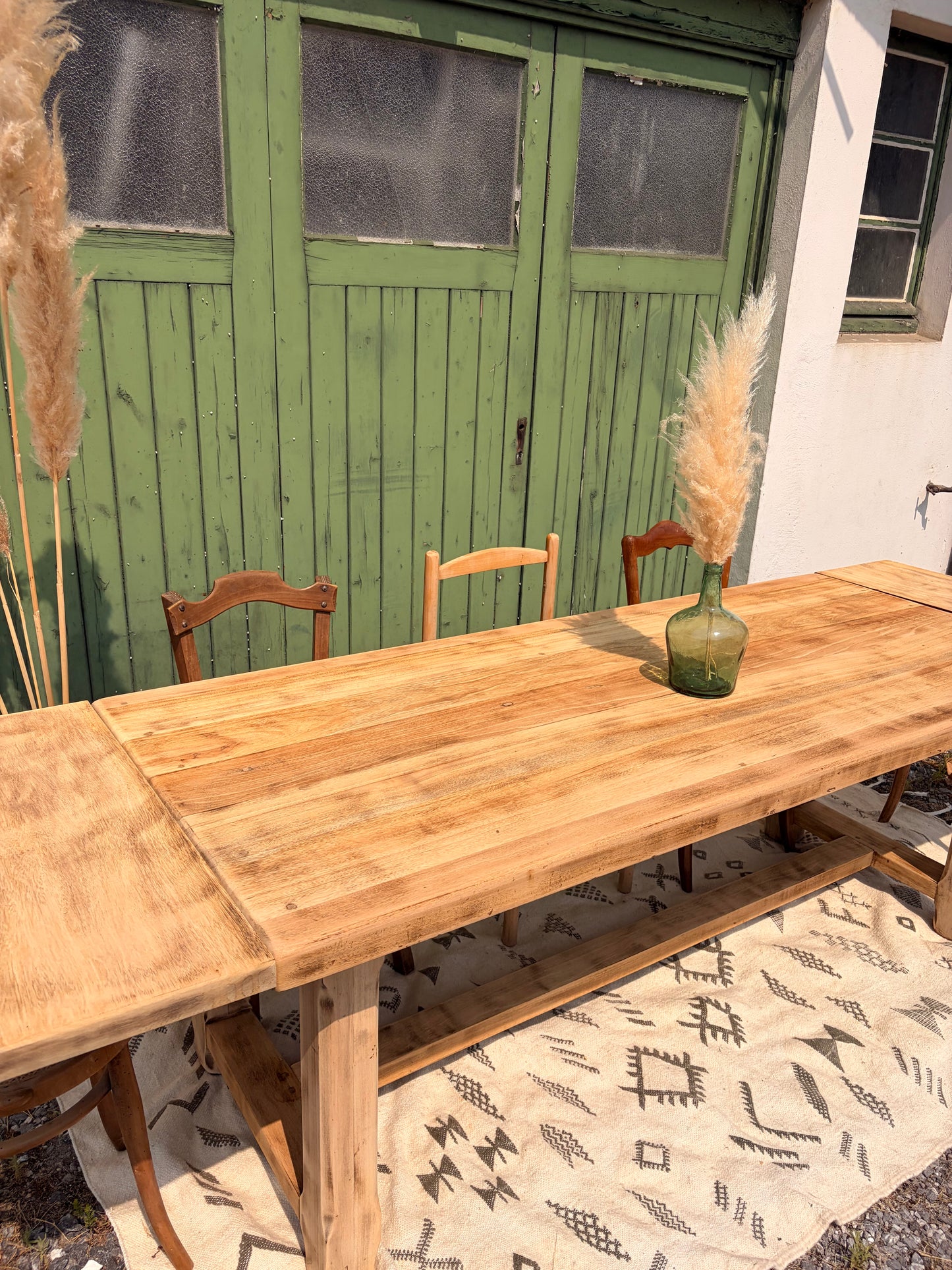 Grande table de ferme ancienne extensible en bois massif – 200 à 270 cm