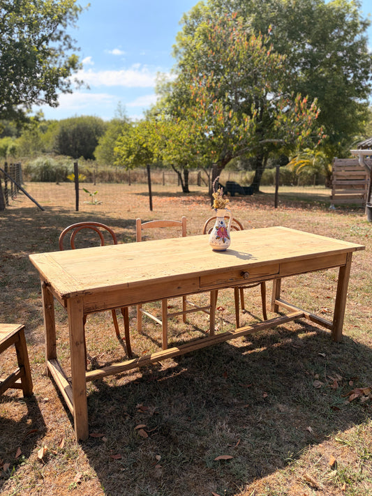 Ancienne table de ferme en bois massif – 200 cm – 3 tiroirs