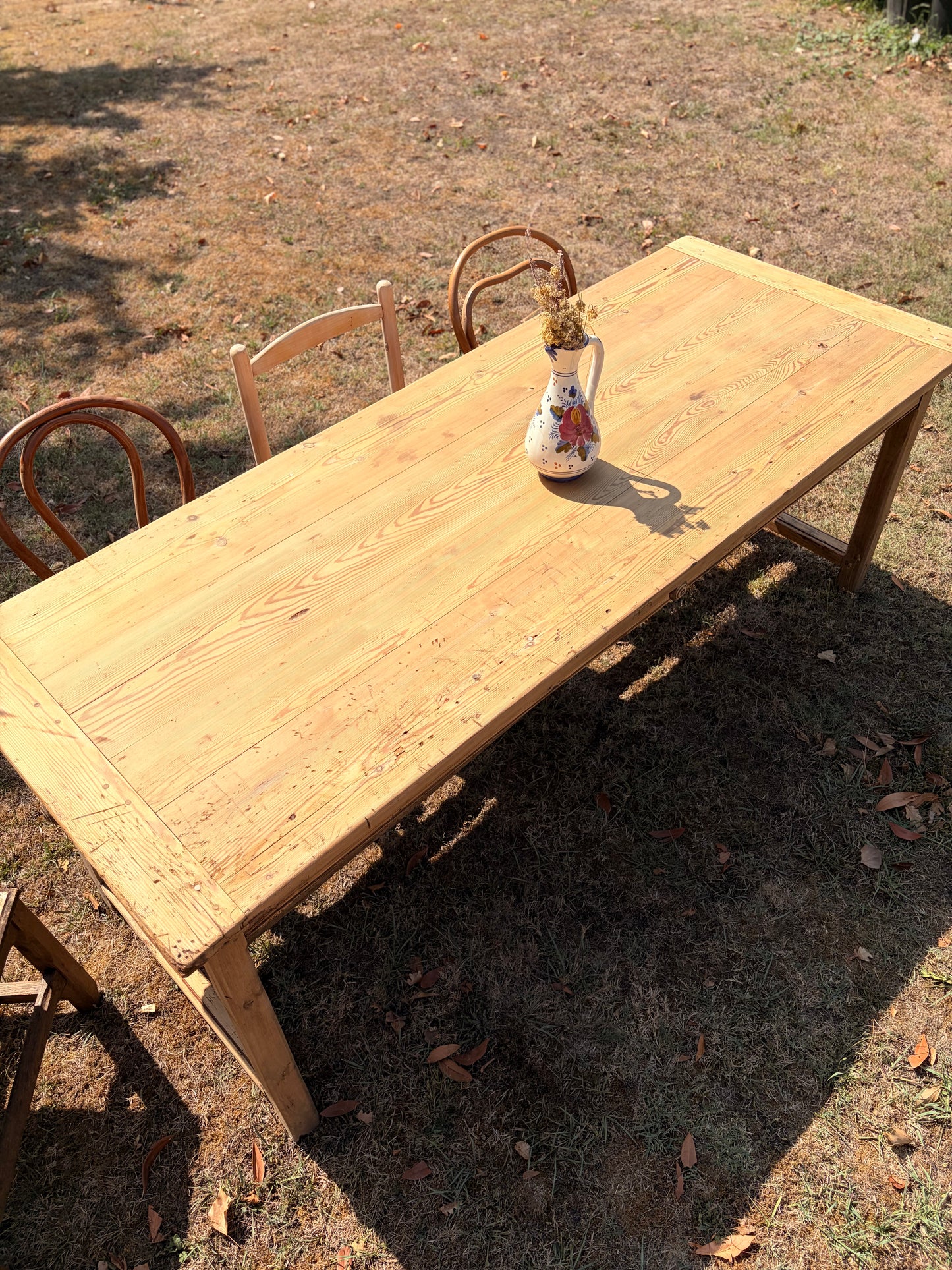 Ancienne table de ferme en bois massif – 200 cm – 3 tiroirs