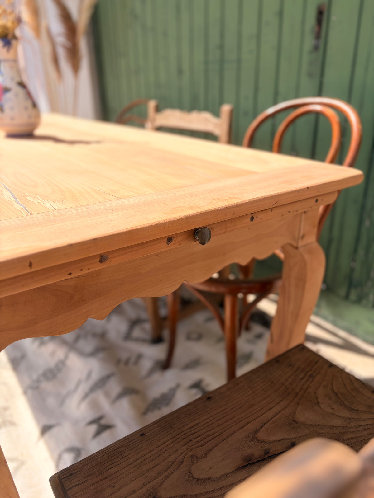 Table de ferme ancienne en bois avec rallonge coulissante – 180 cm