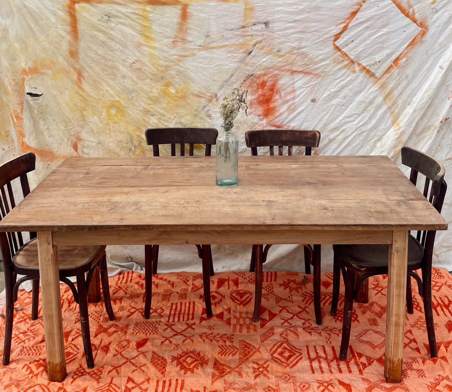 Table de ferme ancienne vintage bois brut 170cm