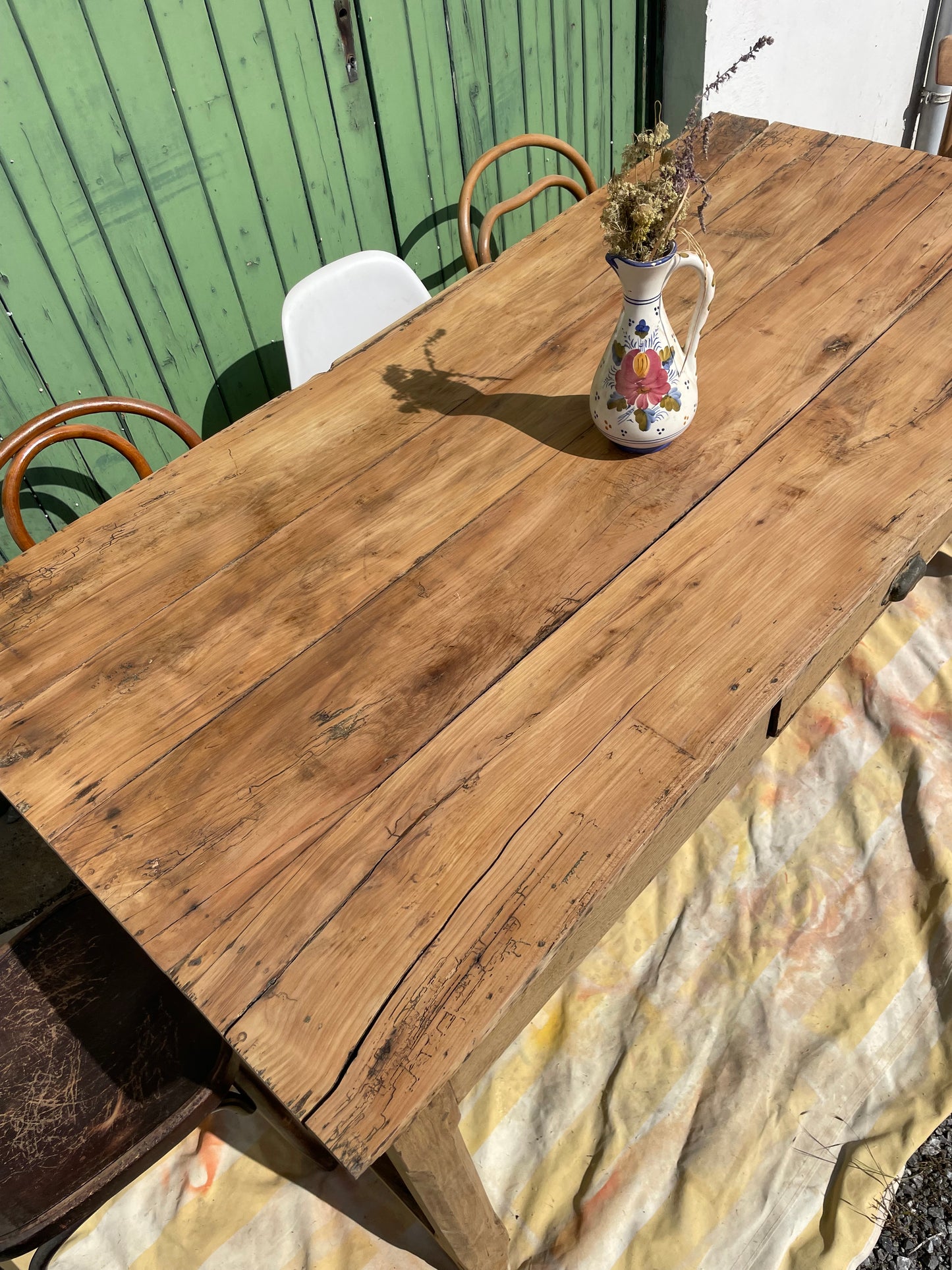 Table de ferme rustique et vintage bois brut décapé 180cm