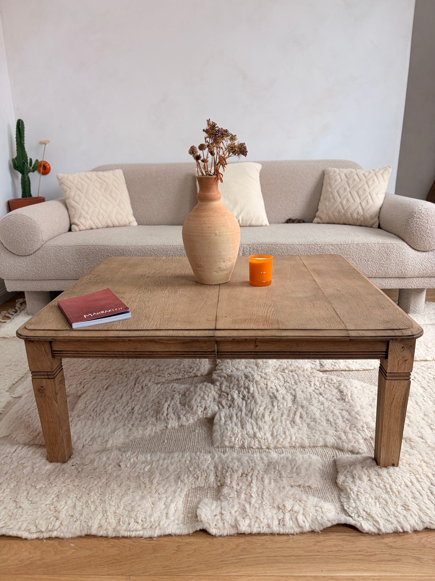 Table basse vintage bois brut - chêne décapé