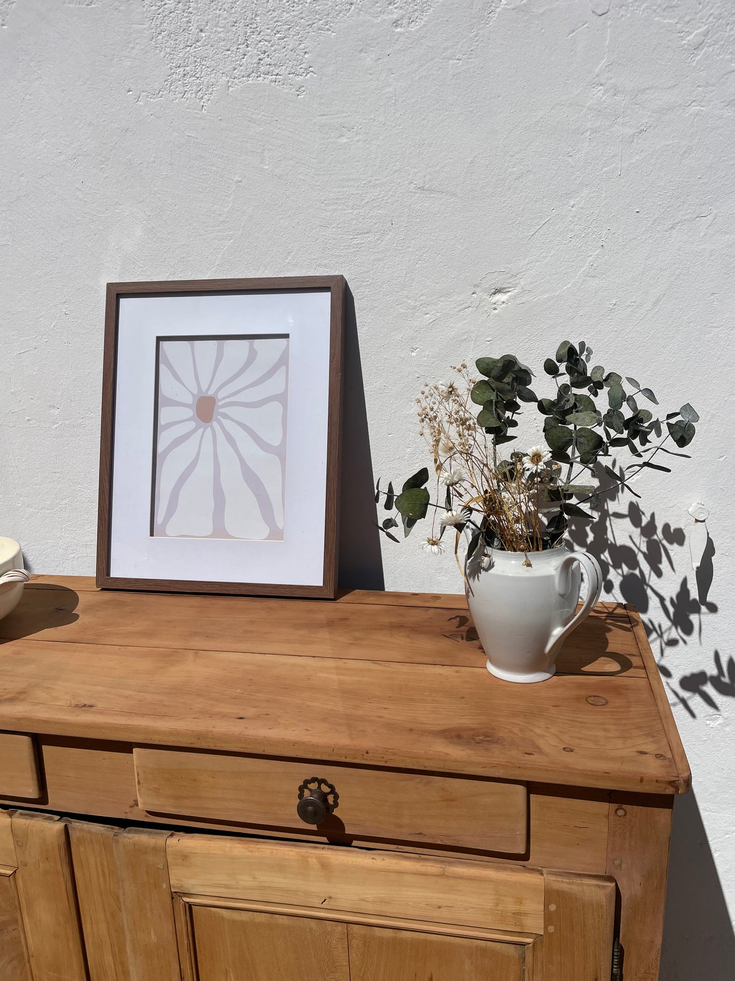 Buffet bohème vintage en bois brut massif - entièrement décapé