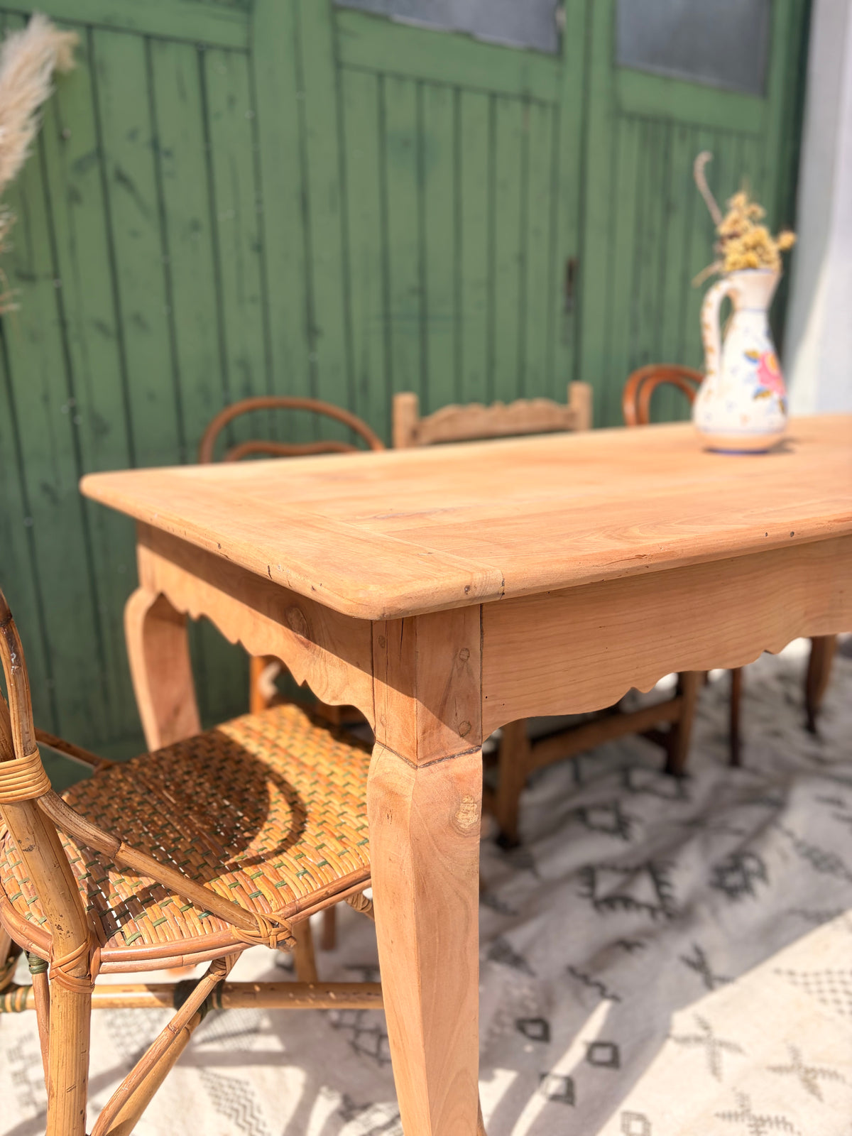 Table de ferme ancienne en bois avec rallonge coulissante – 180 cm