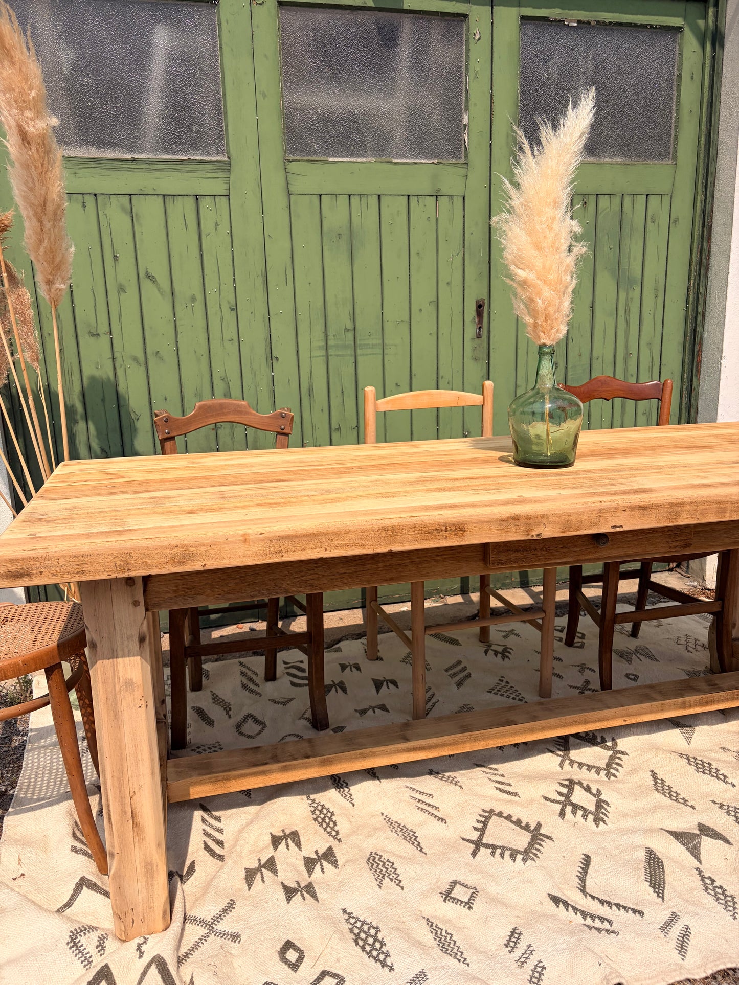Grande table de ferme ancienne extensible en bois massif – 200 à 270 cm