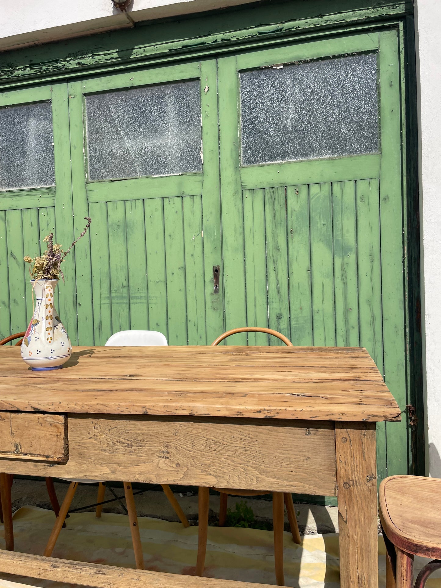 Table de ferme rustique et vintage bois brut décapé 180cm