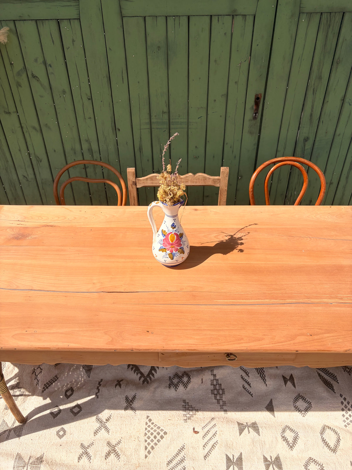 Table de ferme ancienne en bois avec rallonge coulissante – 180 cm
