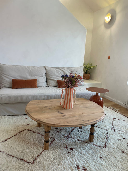 Table basse ancienne modulable en bois massif avec abattants — charme rustique authentique