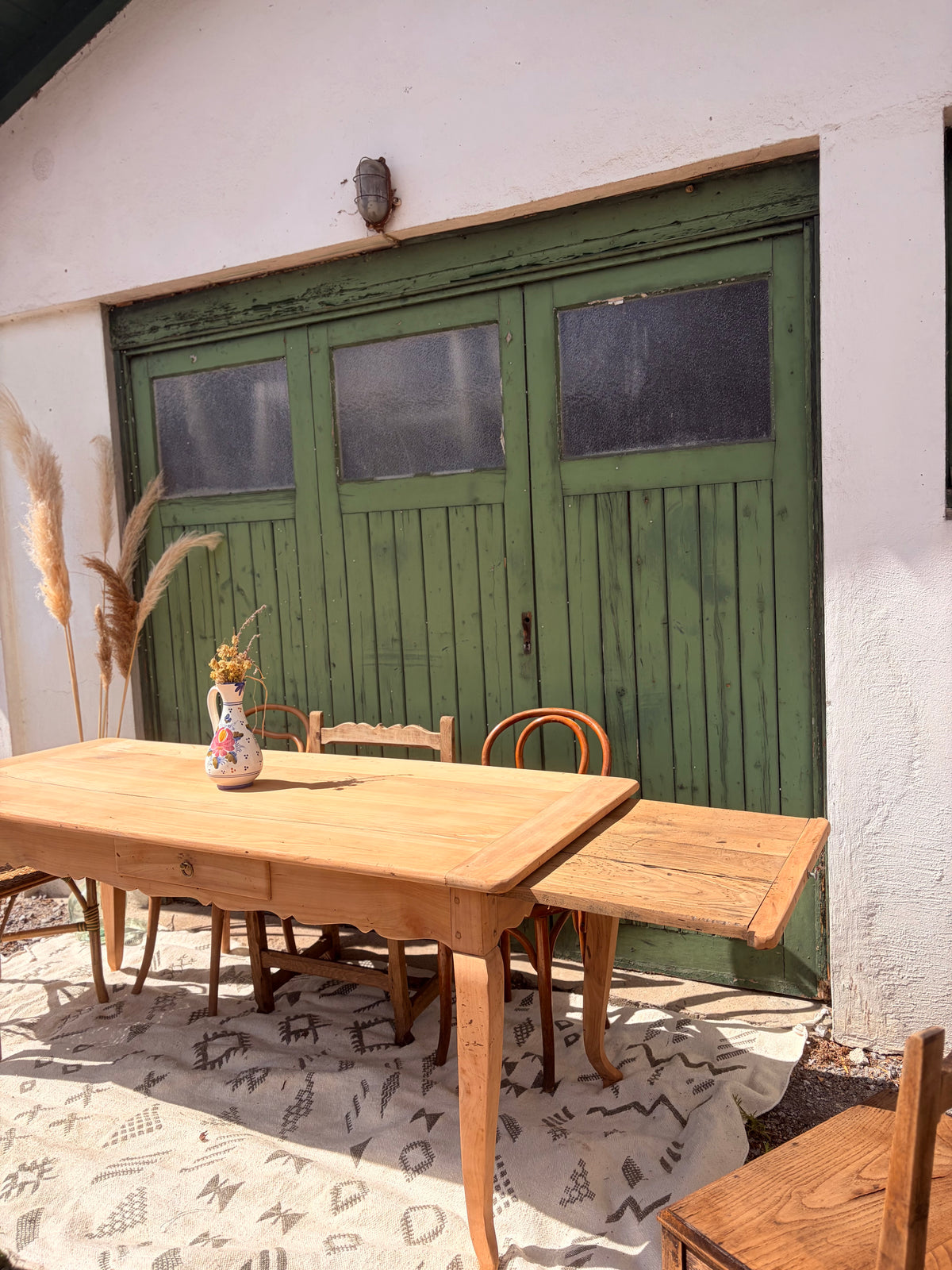 Table de ferme ancienne en bois avec rallonge coulissante – 180 cm
