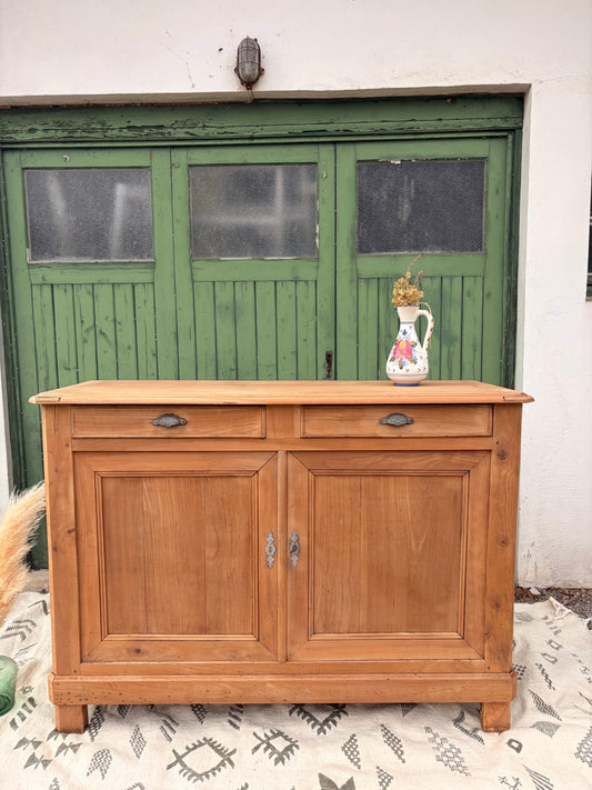 Buffet bohème  vintage en bois massif – 2 portes & 2 tiroirs – 145 cm