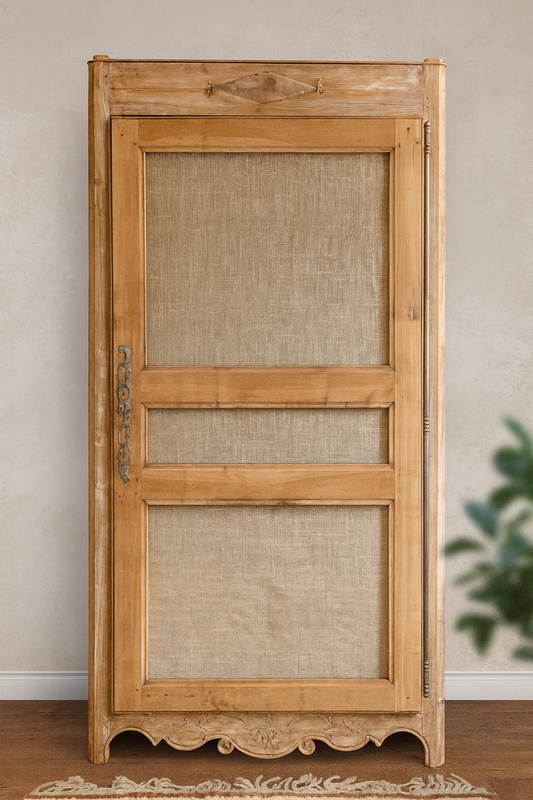 Grande armoire ancienne bois & toile de jute